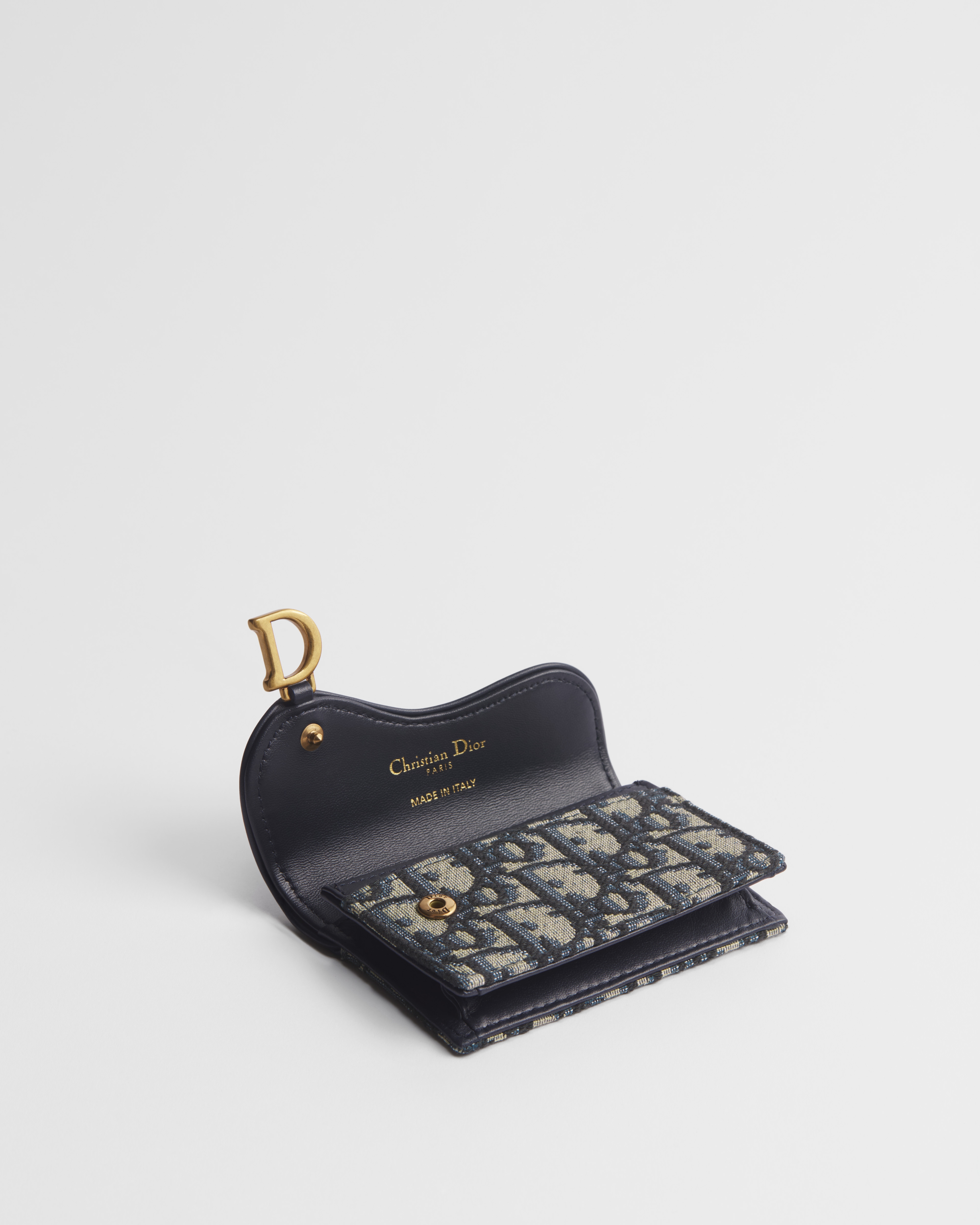 Saddle Bloom 卡片套 藍色 Dior Oblique 緹花和光滑小牛皮 E06