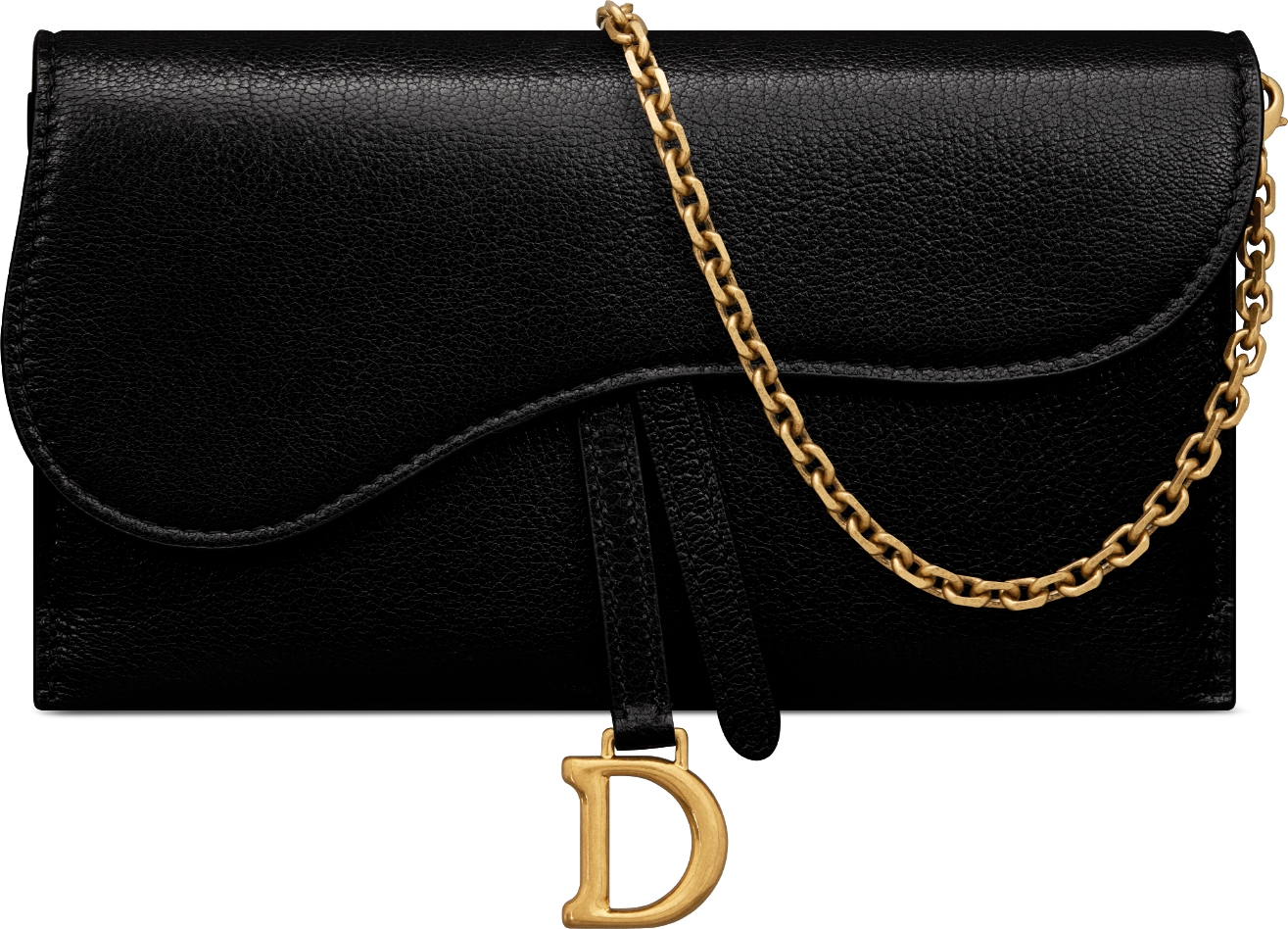 DIOR Saddle Long Wallet With Chain Black Goatskin Women