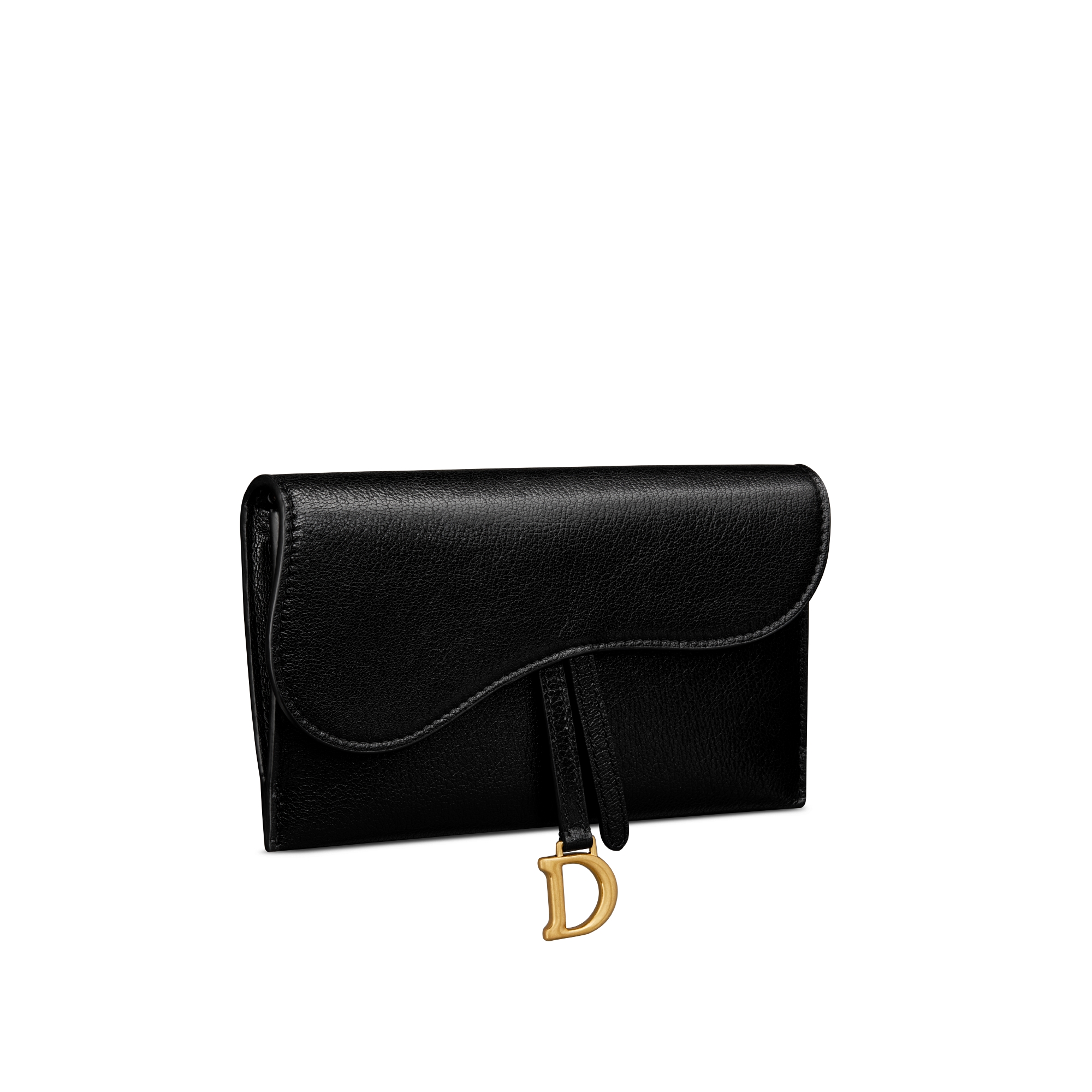 محفظة Saddle الطويلة مع سلسلة جلد الماعز باللون الأسود E03