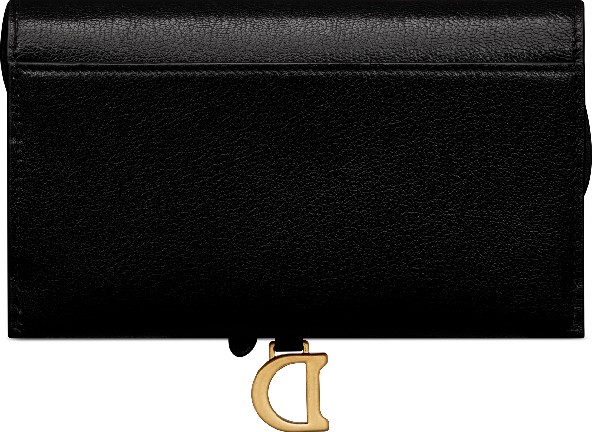 Saddle Long Wallet with Chain Black Goatskin DIOR