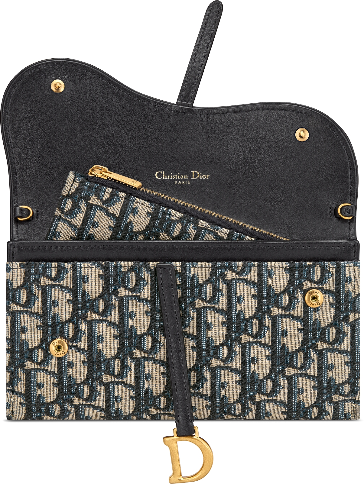 DIOR Saddle Long Wallet With Chain Blue Dior Oblique Jacquard Women