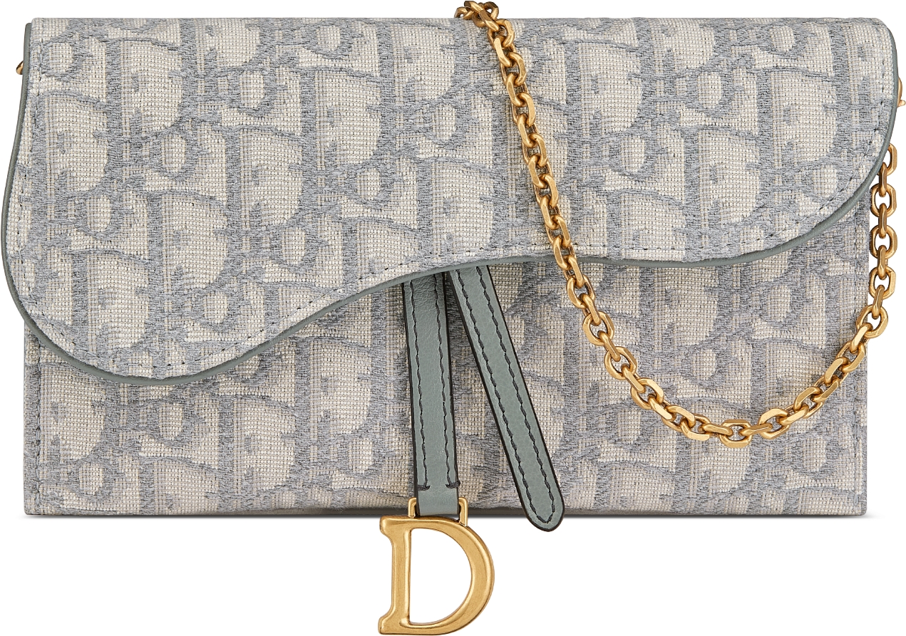 Saddle Long Wallet with Chain Blue Dior Oblique Jacquard | DIOR