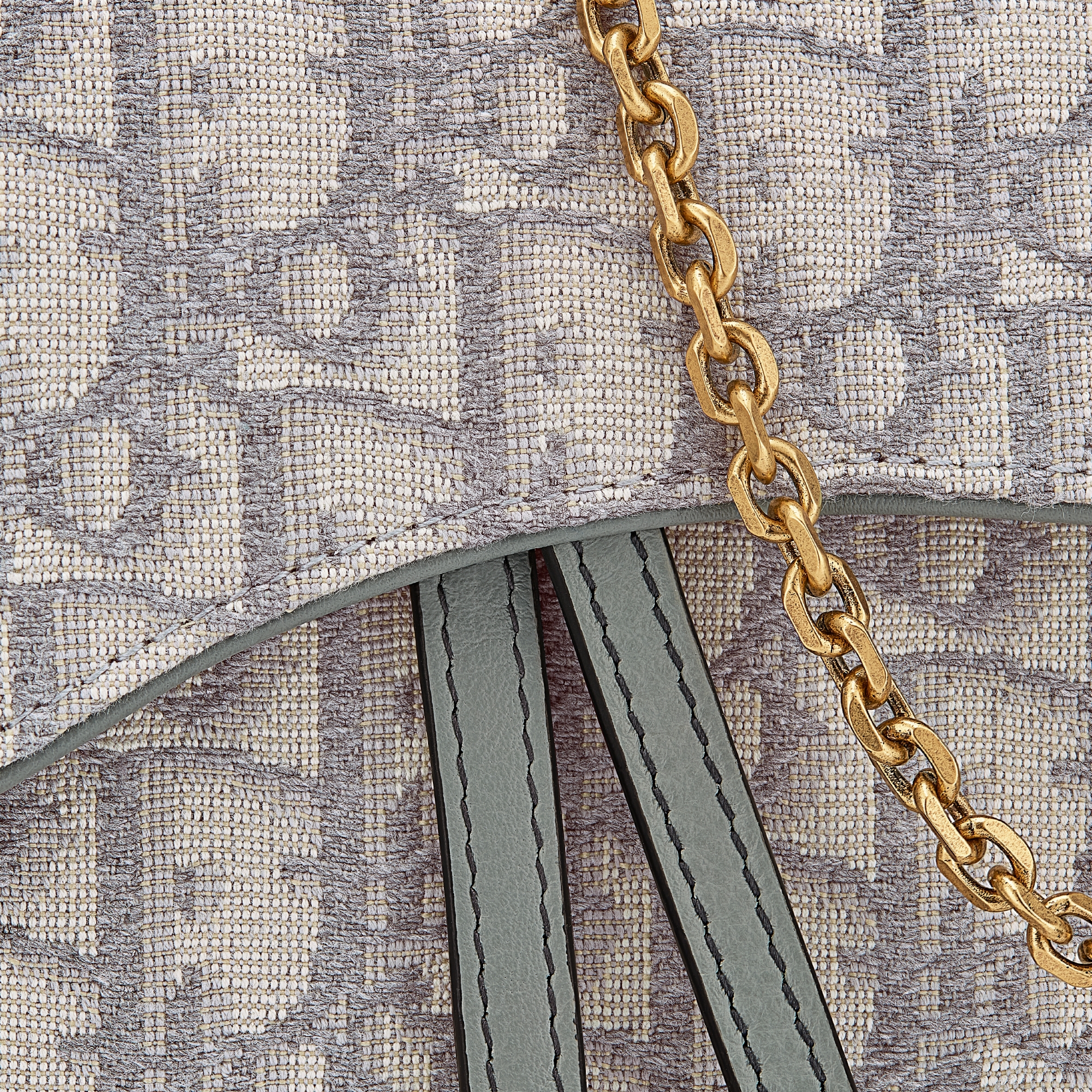 Kleine Saddle-pouch met ketting Grijze Dior Oblique-jacquard E09
