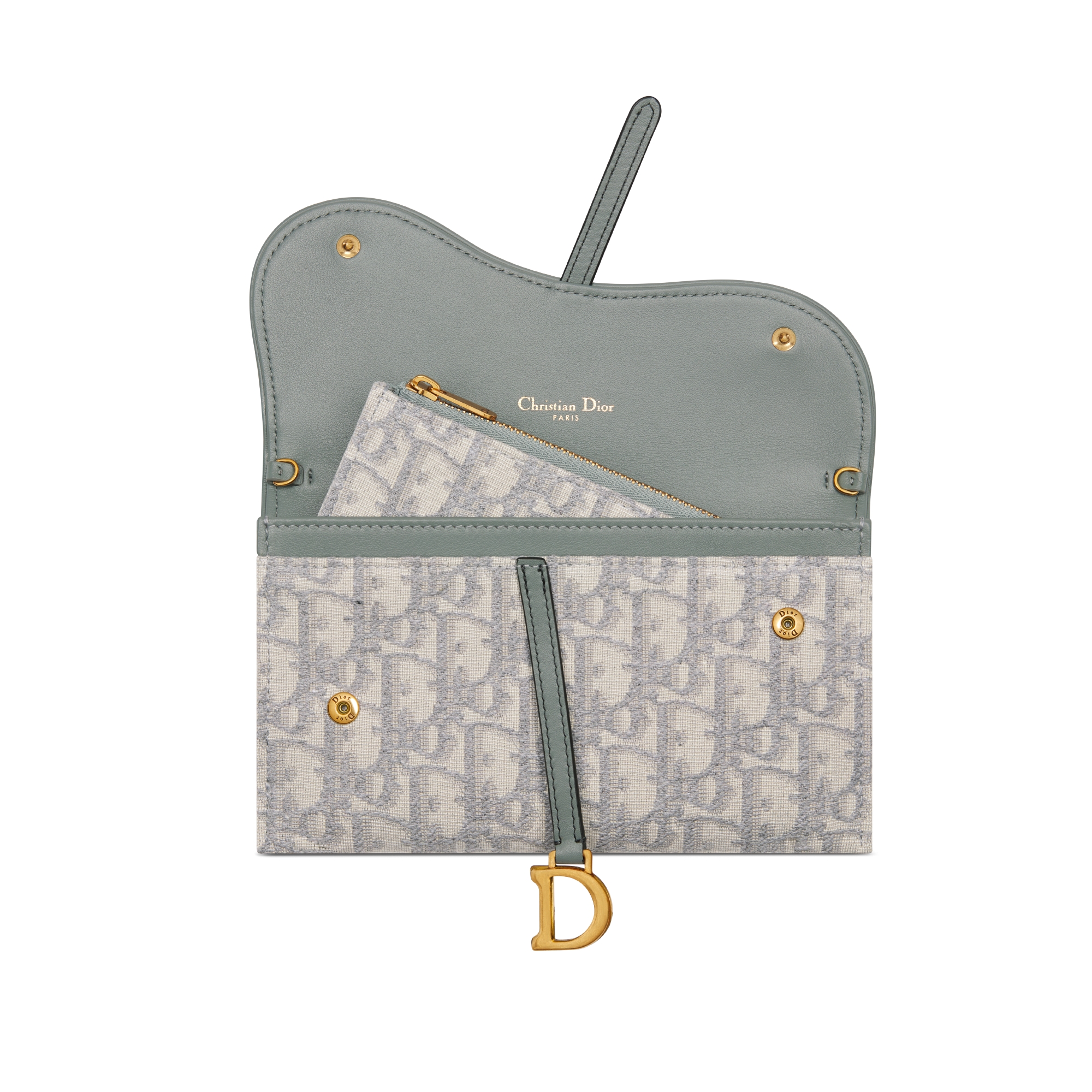 Kleine Saddle-pouch met ketting Grijze Dior Oblique-jacquard E10