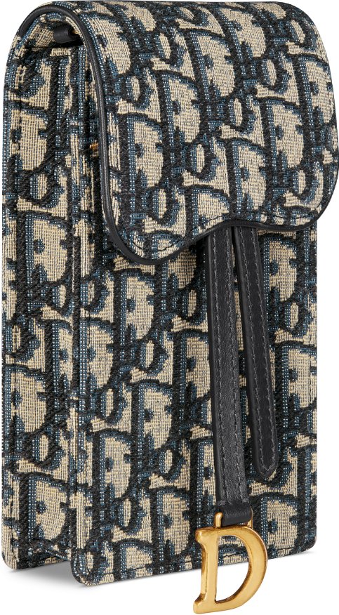 Vertical Saddle Pouch Blue Dior Oblique Jacquard DIOR