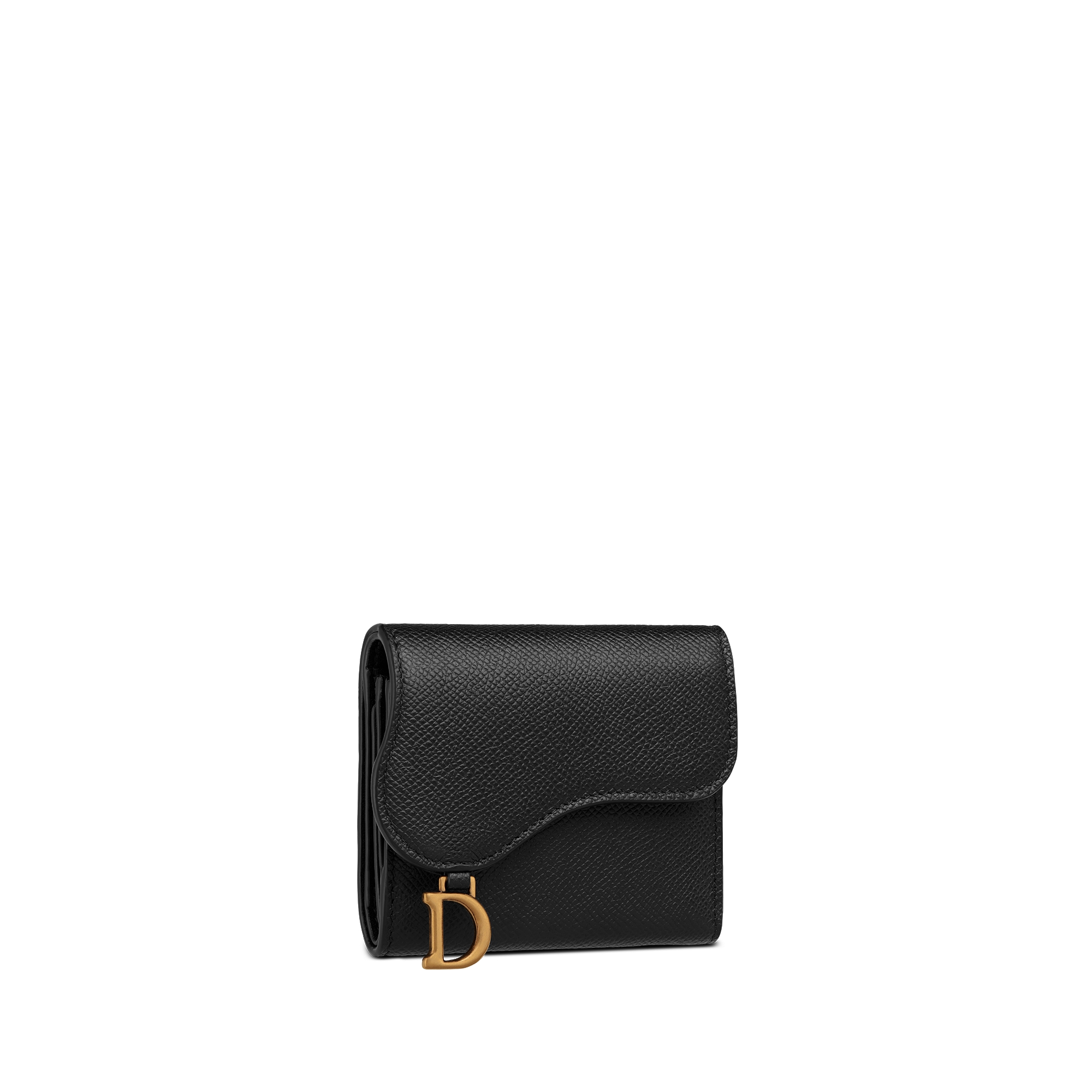 Saddle Lotus 지갑 블랙 그레인 송아지 가죽 E03