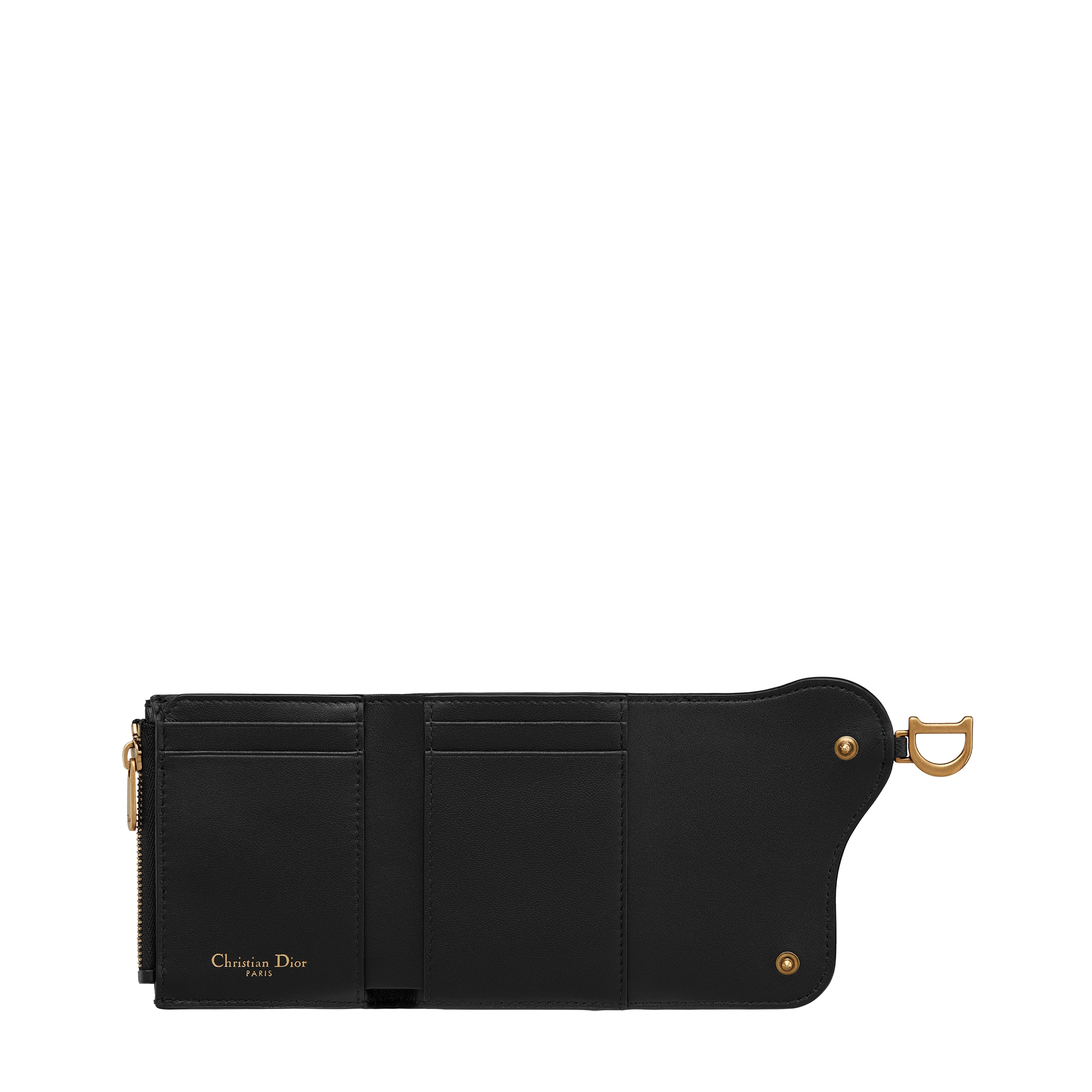 Saddle Lotus Wallet Black Grained Calfskin E07