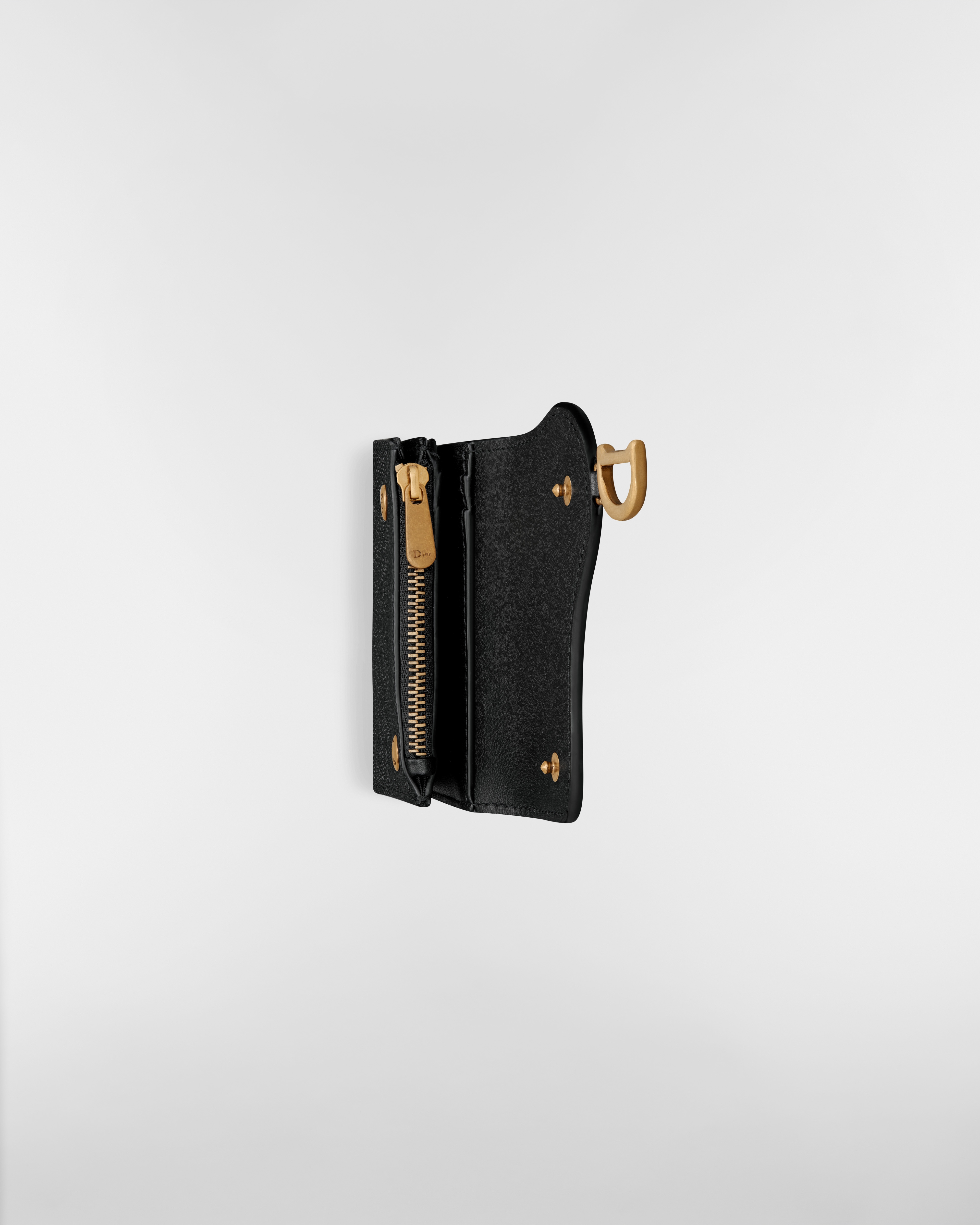 Saddle Lotus Wallet Black Grained Calfskin E06