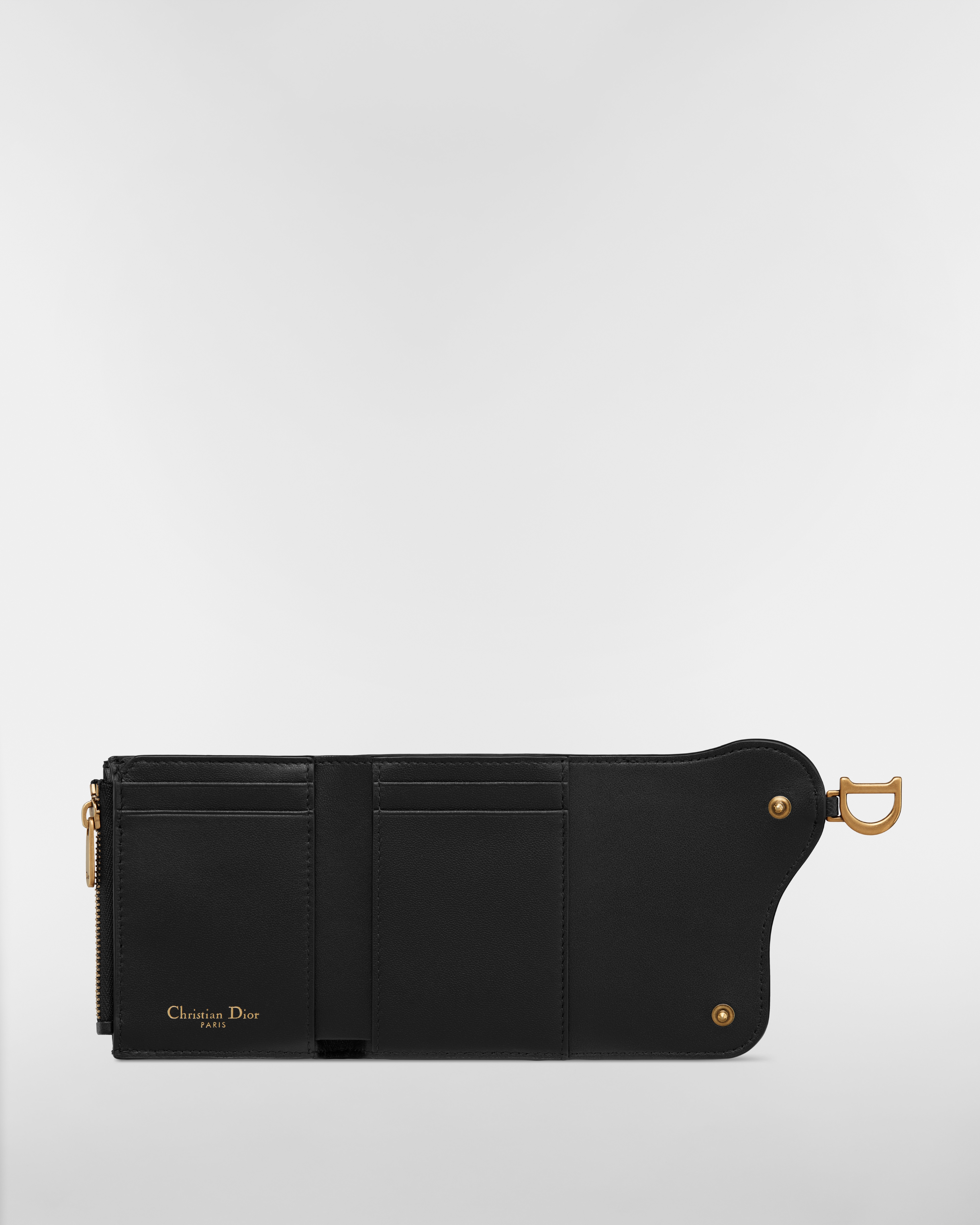 Saddle Lotus Wallet Black Grained Calfskin E07