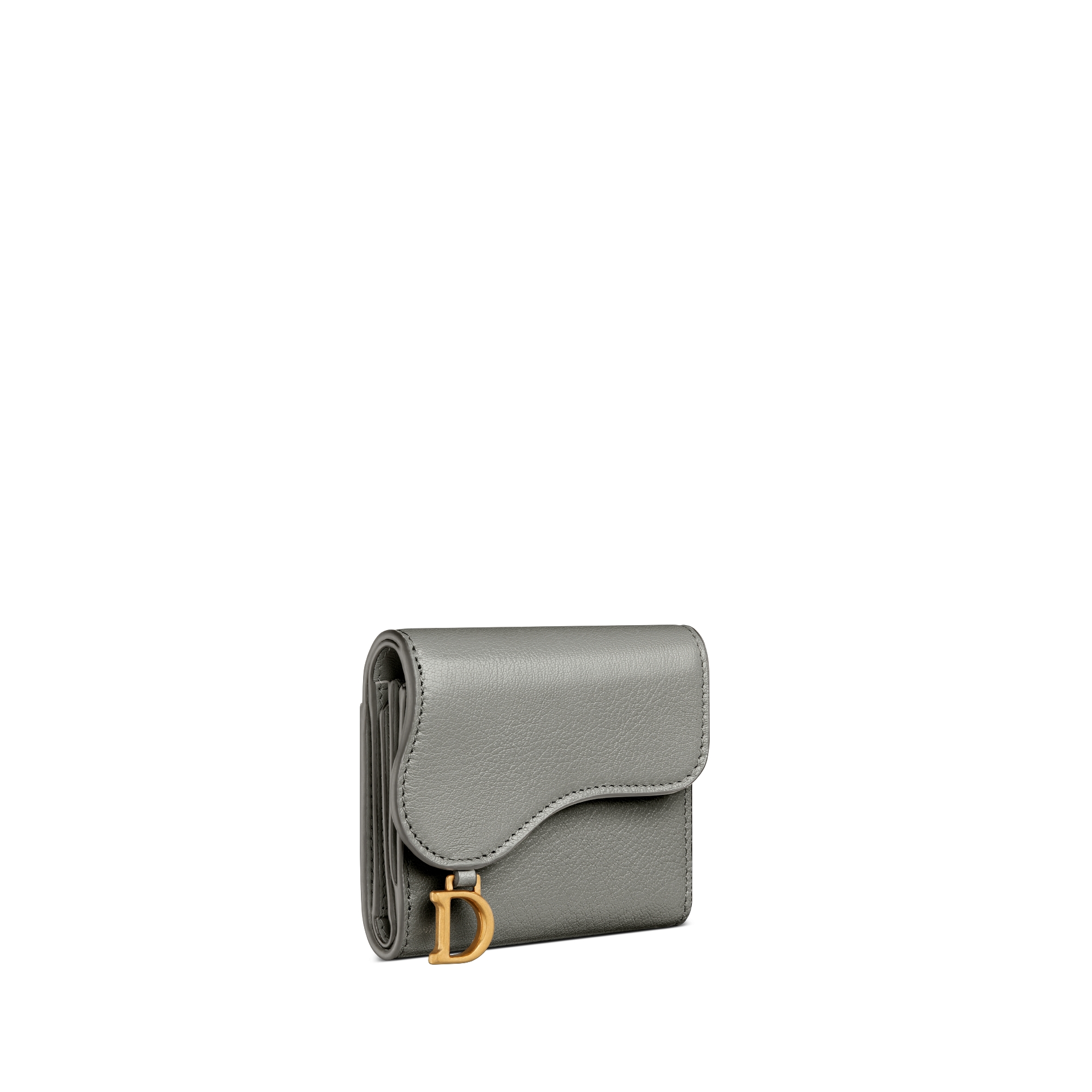 Saddle Lotus 지갑 스톤 그레이 염소 가죽 E03