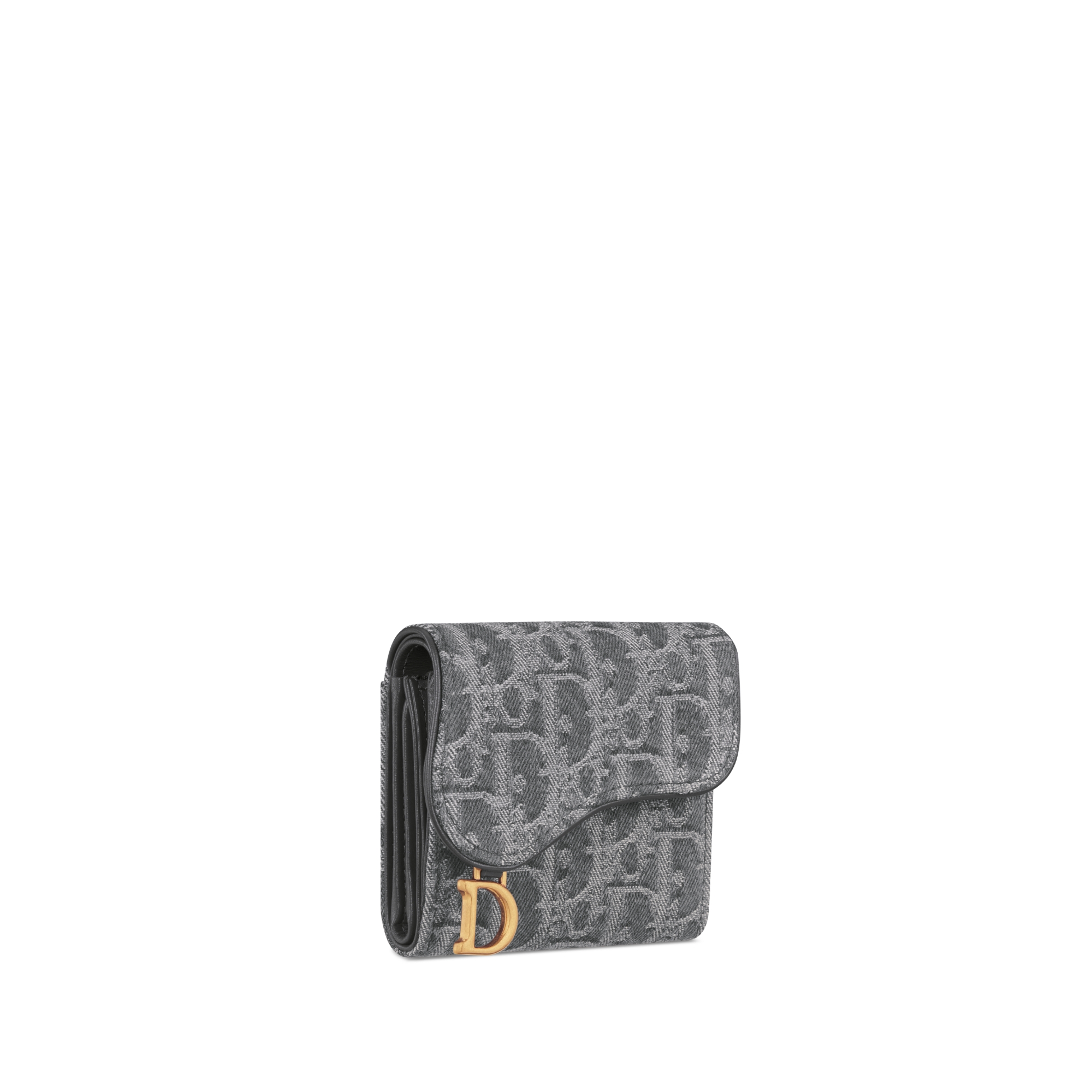 Saddle Lotus 지갑 그레이 Denim Dior Oblique 자카드 E03