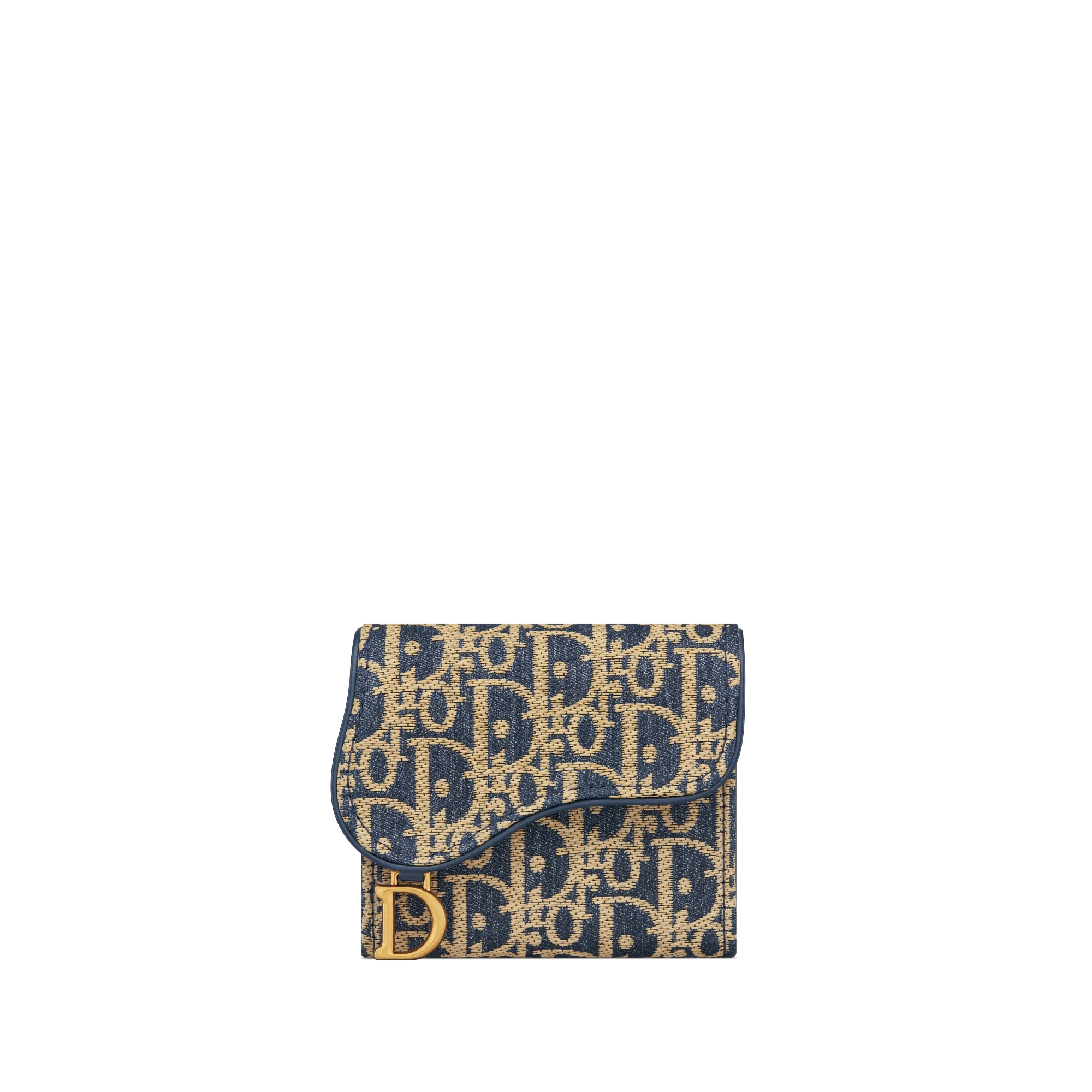 Saddle Lotus Wallet Blue Dior Oblique Chambray with Raffia Effect