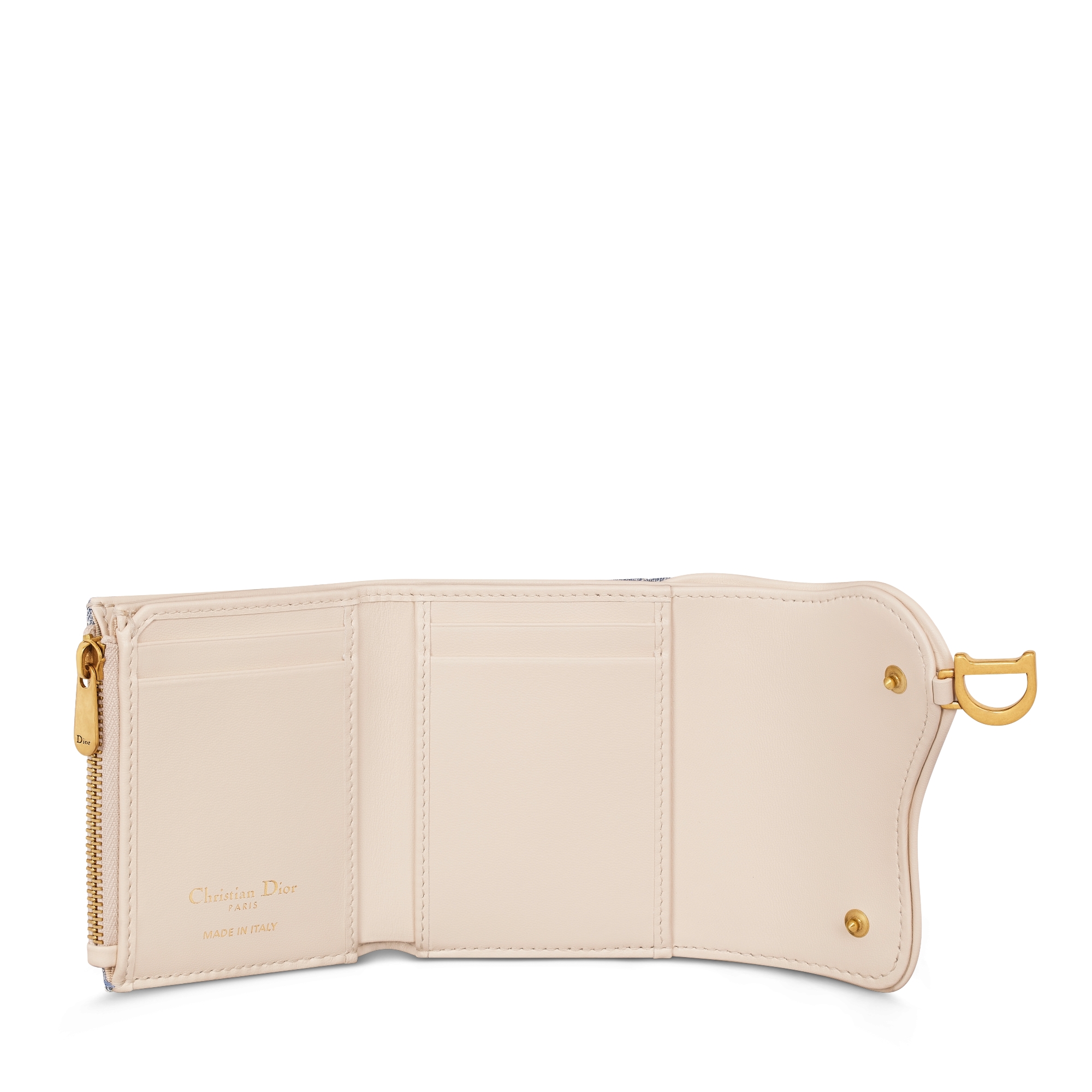 Saddle Lotus 지갑 블루 Dior Oblique 라피아-이펙트 샴브레이 & 라이트 비스킷 스무스 송아지 가죽 E07