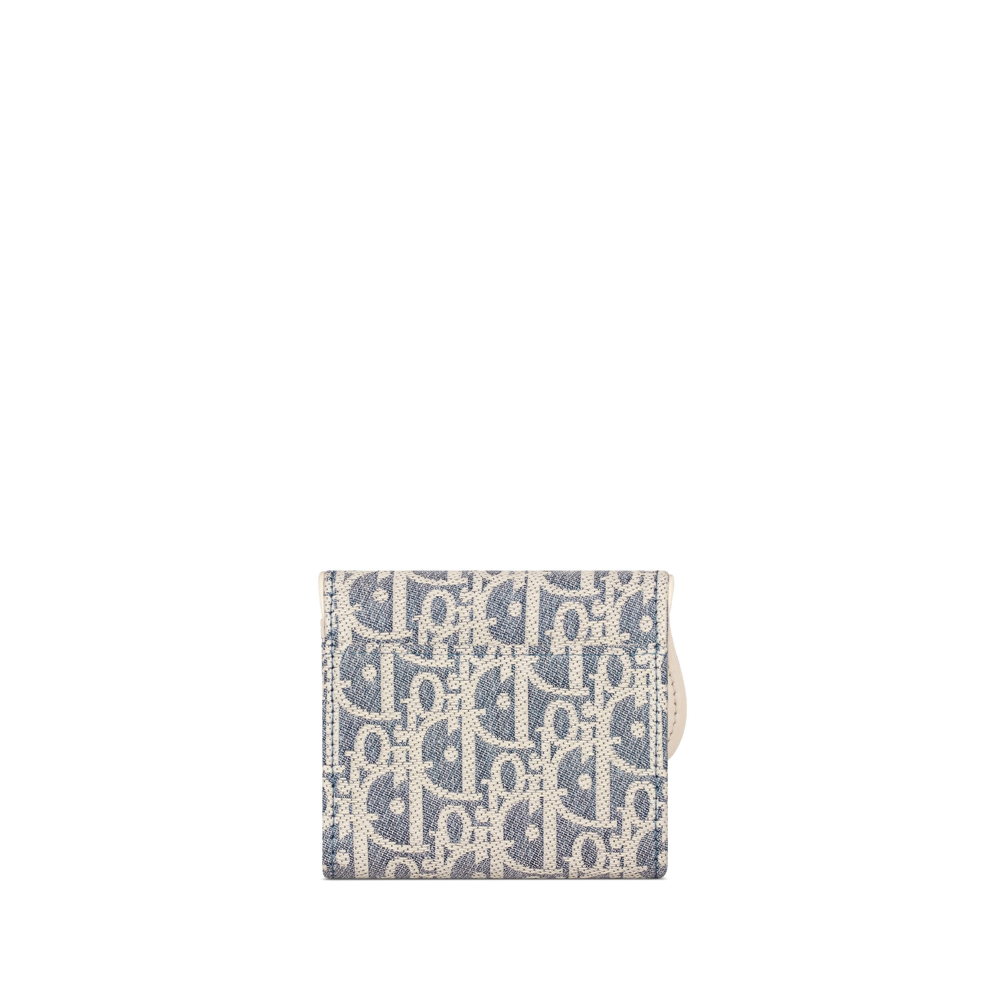 Saddle Lotus 지갑 블루 Dior Oblique 라피아-이펙트 샴브레이 & 라이트 비스킷 스무스 송아지 가죽 E08