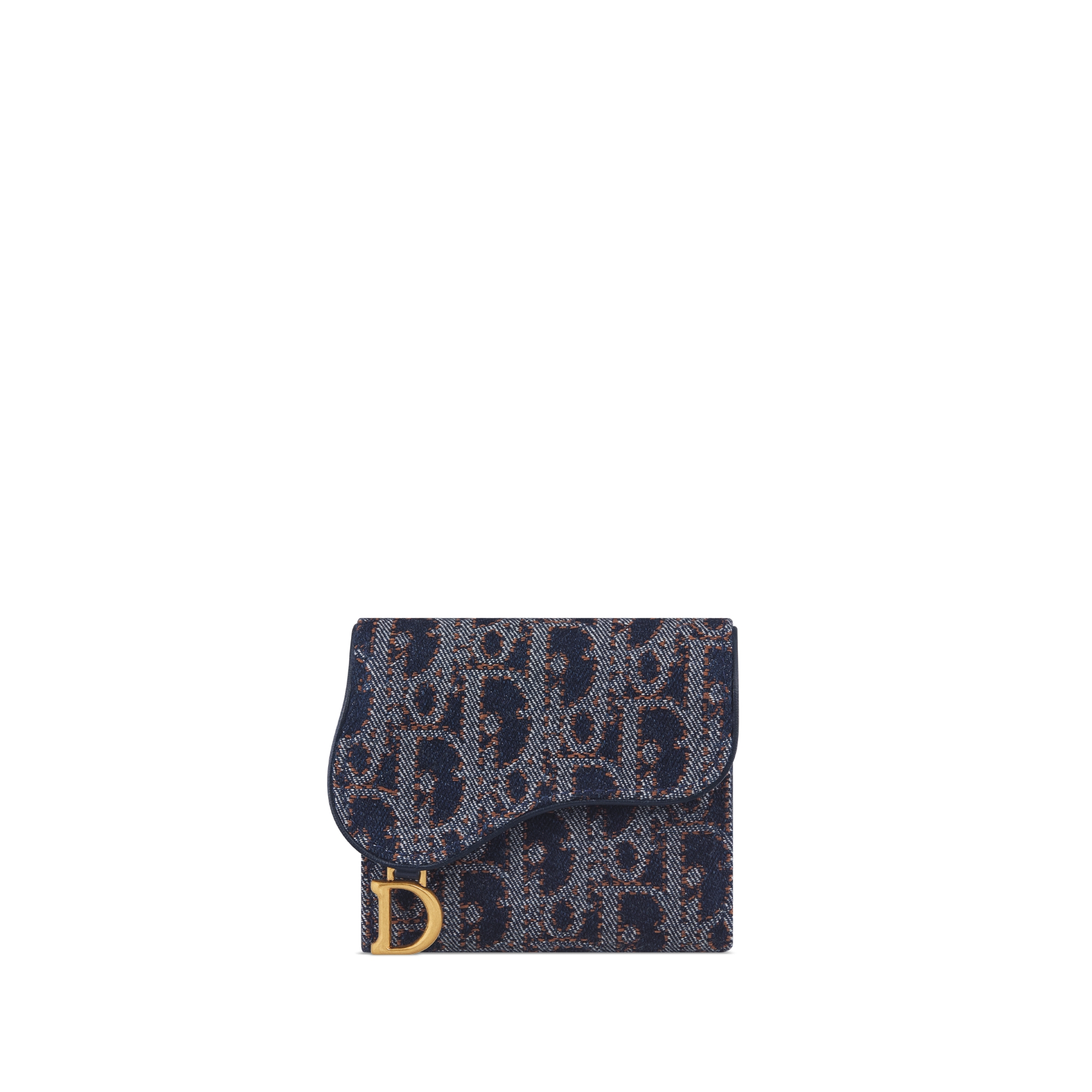 Saddle Lotus Wallet Blue and Tobacco Brown Dior Oblique Denim with Contrasting Topstitching E01