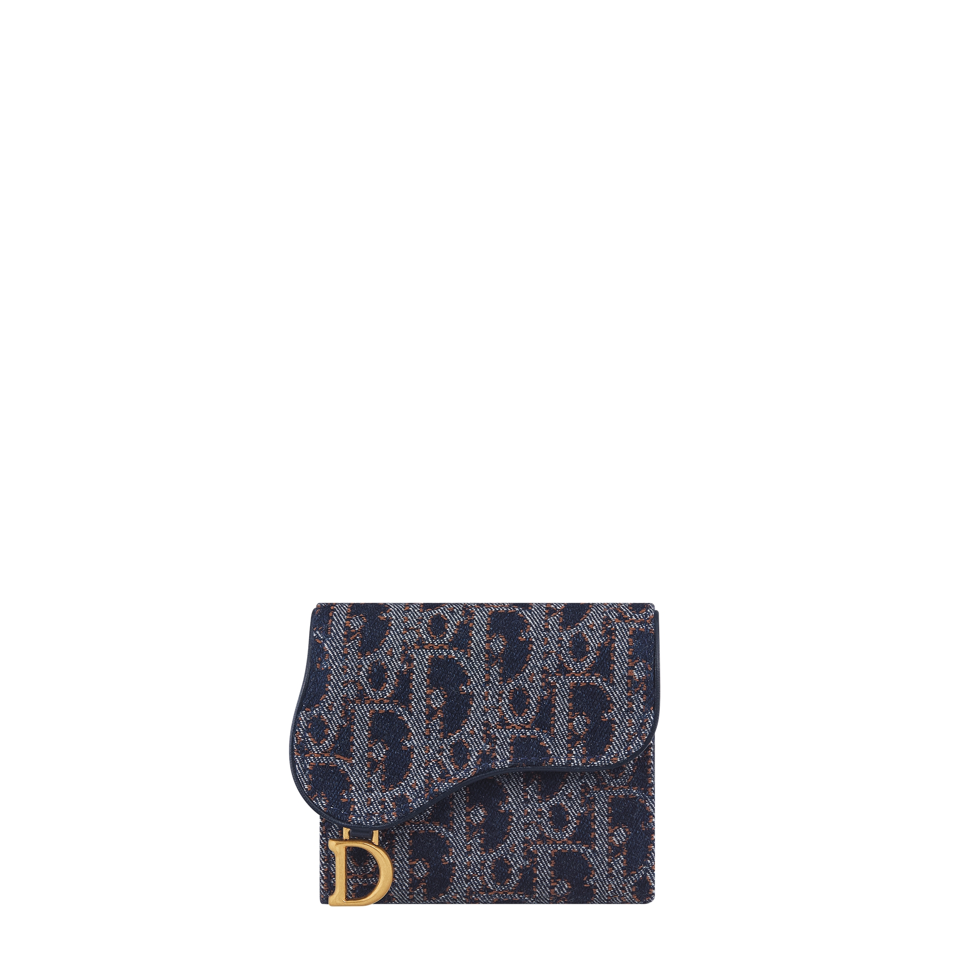 Saddle Lotus Wallet Blue and Tobacco Brown Dior Oblique Denim with Contrasting Topstitching E01
