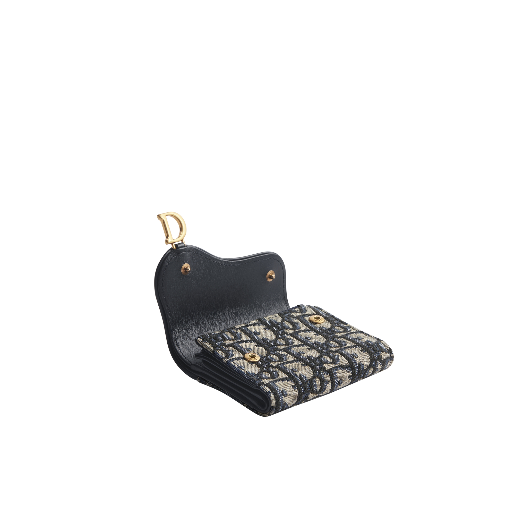 Saddle Lotus Wallet Blue Dior Oblique Jacquard and Smooth Calfskin E03