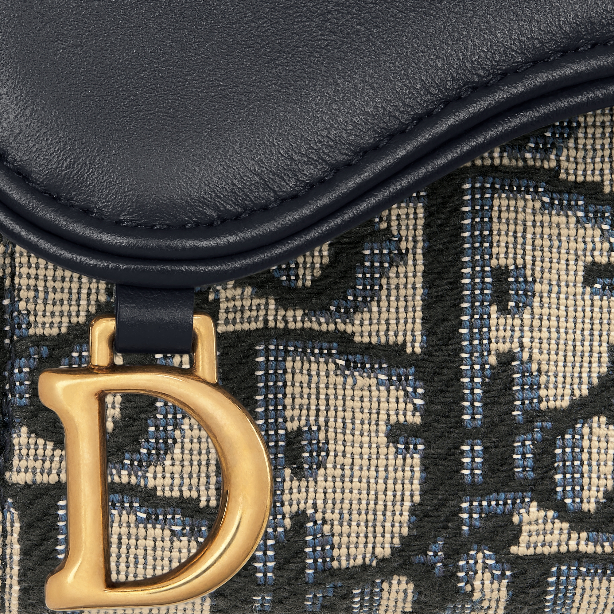 Carteira Saddle Lotus Jacquard Dior Oblique e couro de vitelo liso azul E09