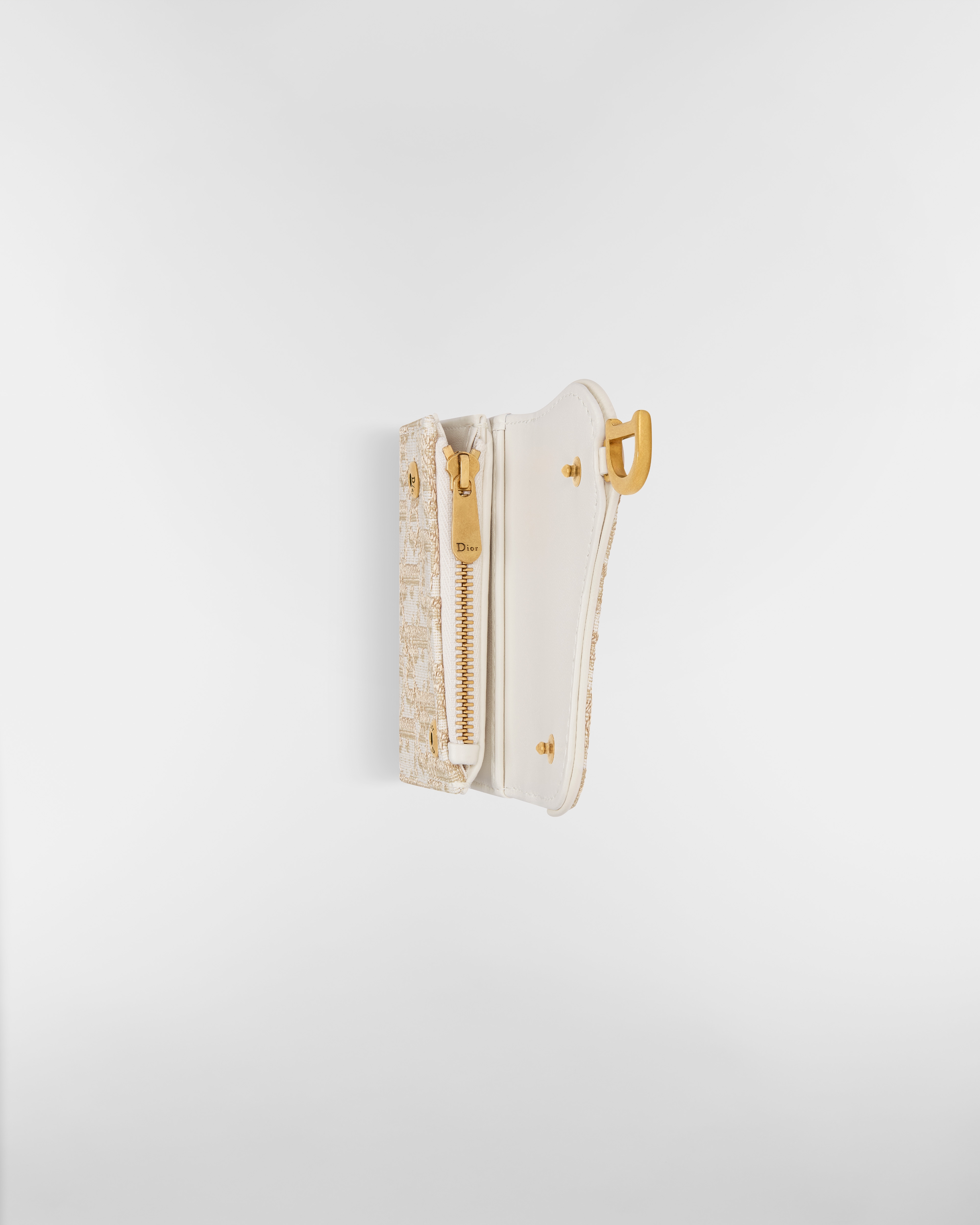 กระเป๋าสตางค์ Saddle Lotus ผ้าแจ็กการ์ดลาย Dior Oblique ในโทนสีทอง E06