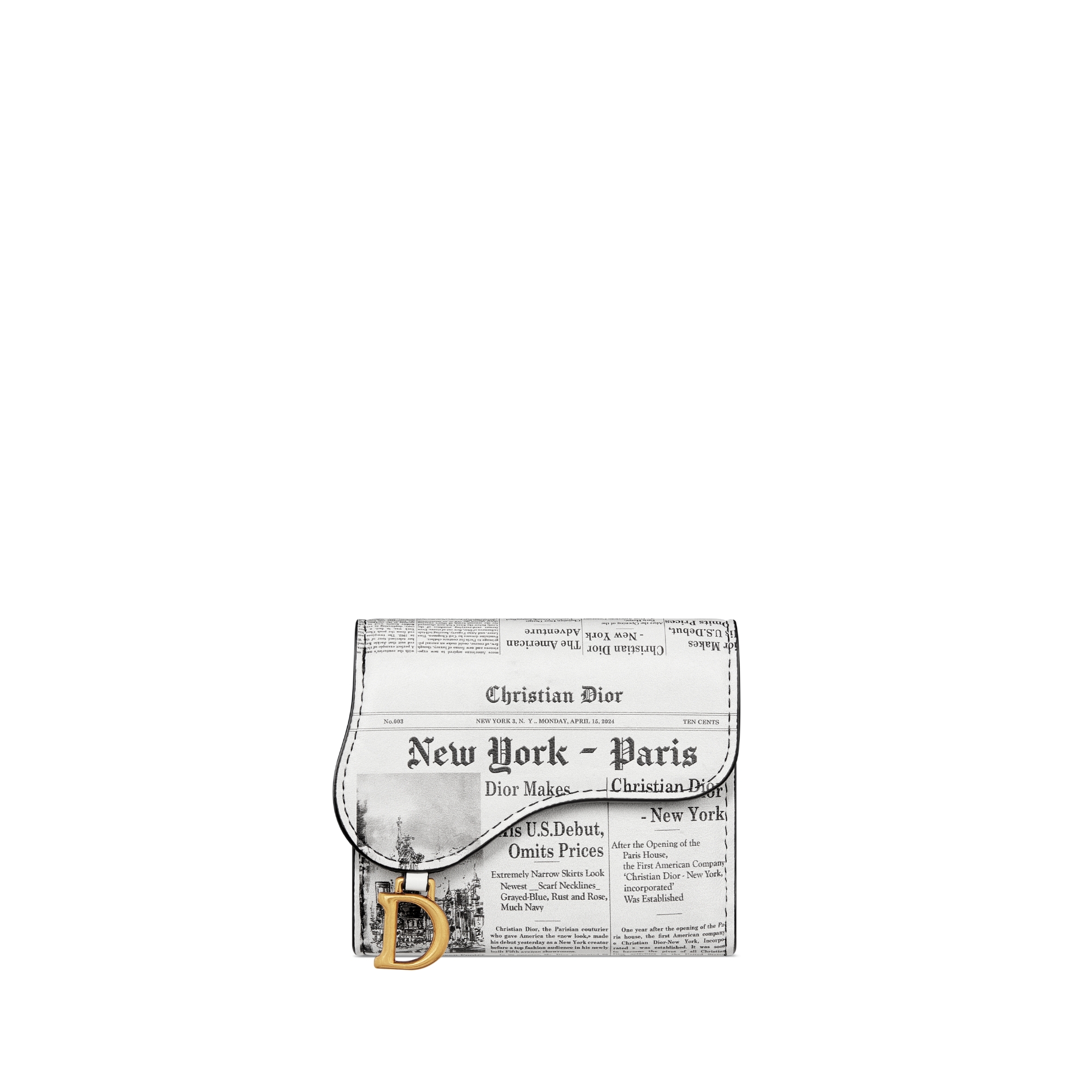 Saddle Lotus Wallet White and Black Calfskin with Newspaper Print E01