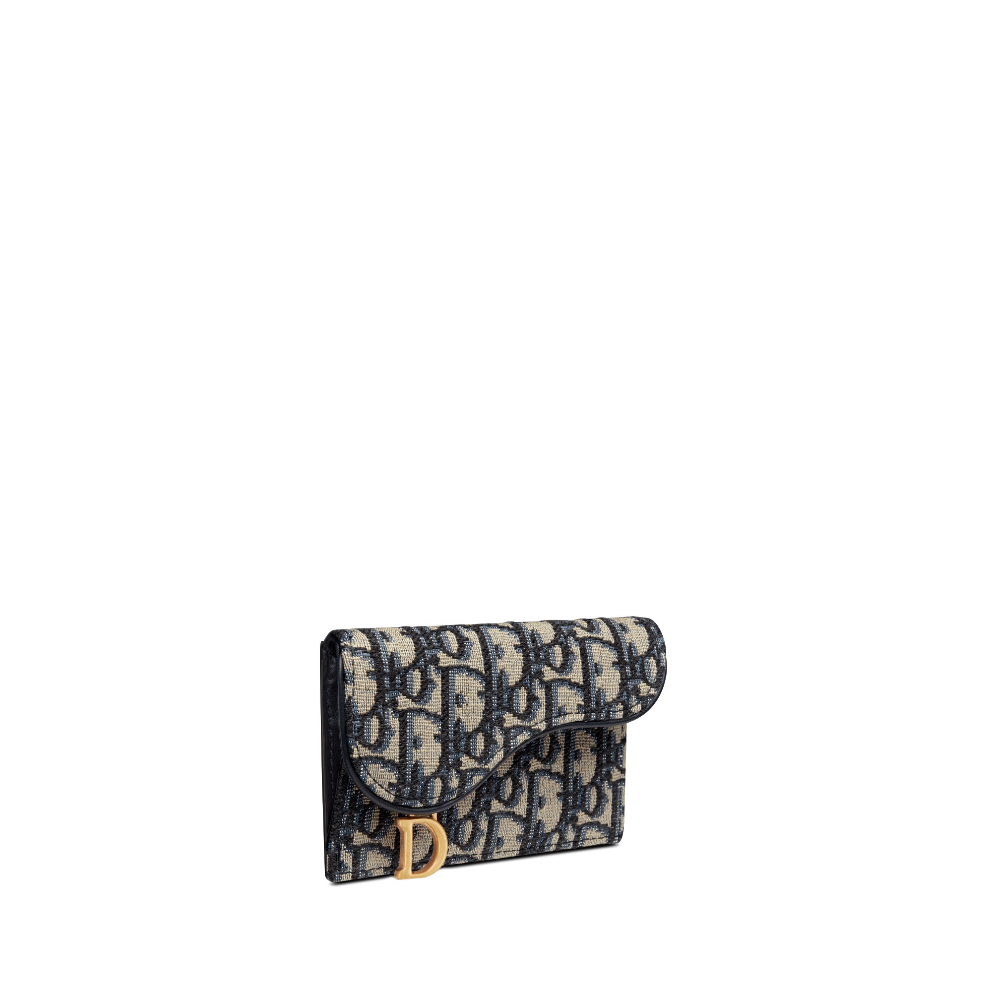 กระเป๋าใส่บัตรติดซิป Saddle Cosmos ผ้าแจ็กการ์ดลาย Dior Oblique สีน้ำเงิน E03