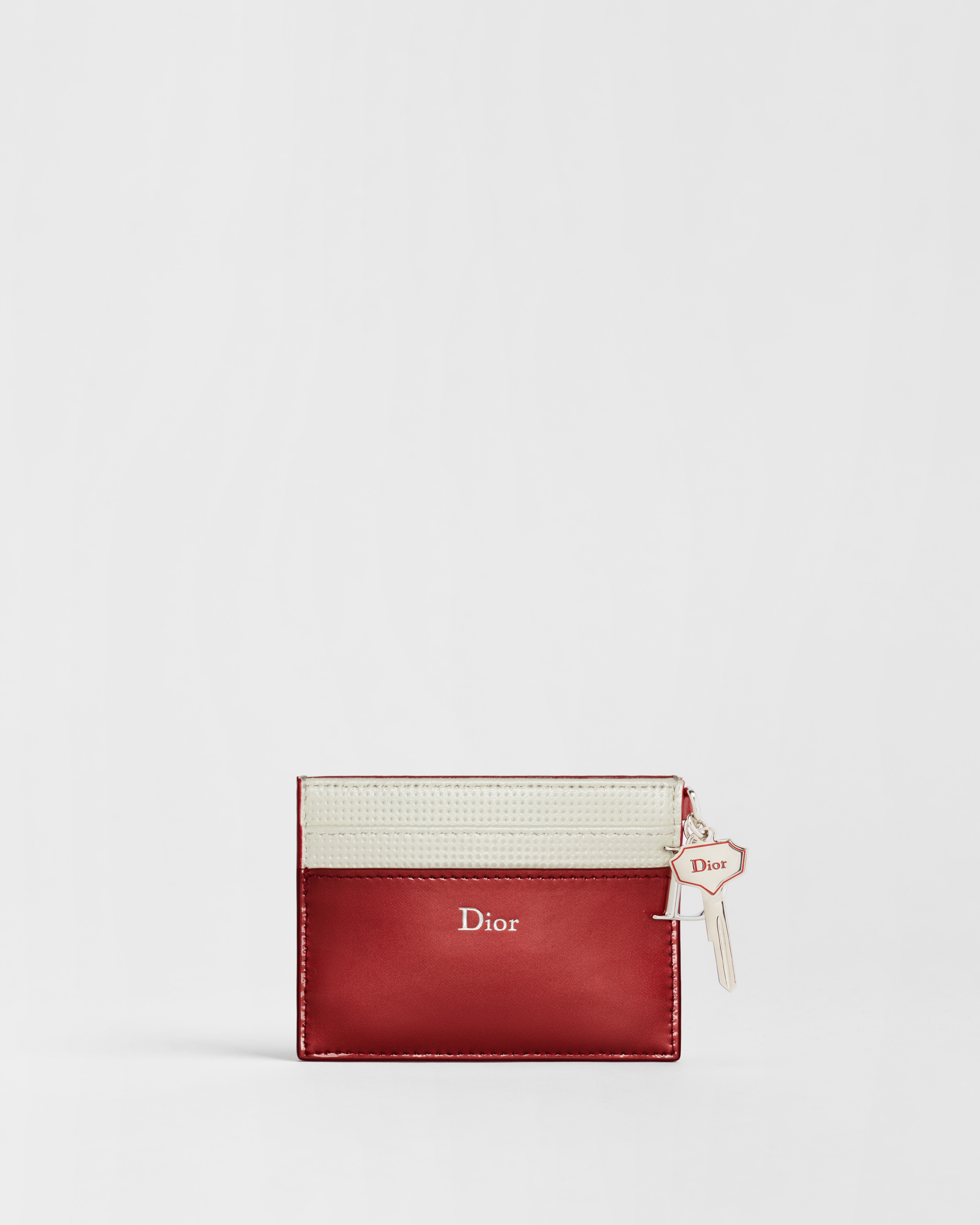 Saddle Freesia Card Holder Dior Drive-In Red Patent Calfskin and White Perforated Lambskin E08