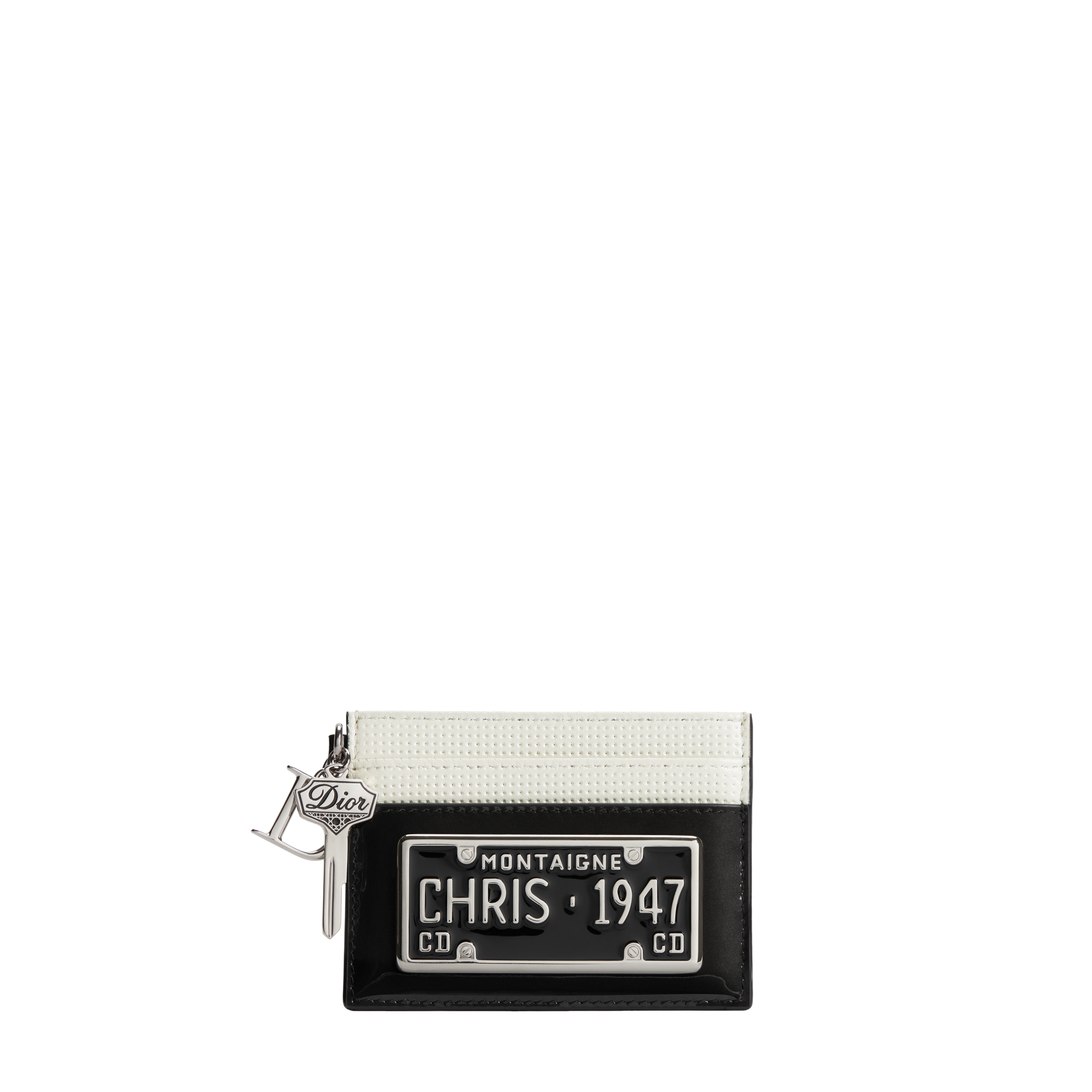 Saddle Freesia Card Holder Dior Drive-In Black Patent Calfskin and White Perforated Lambskin E01