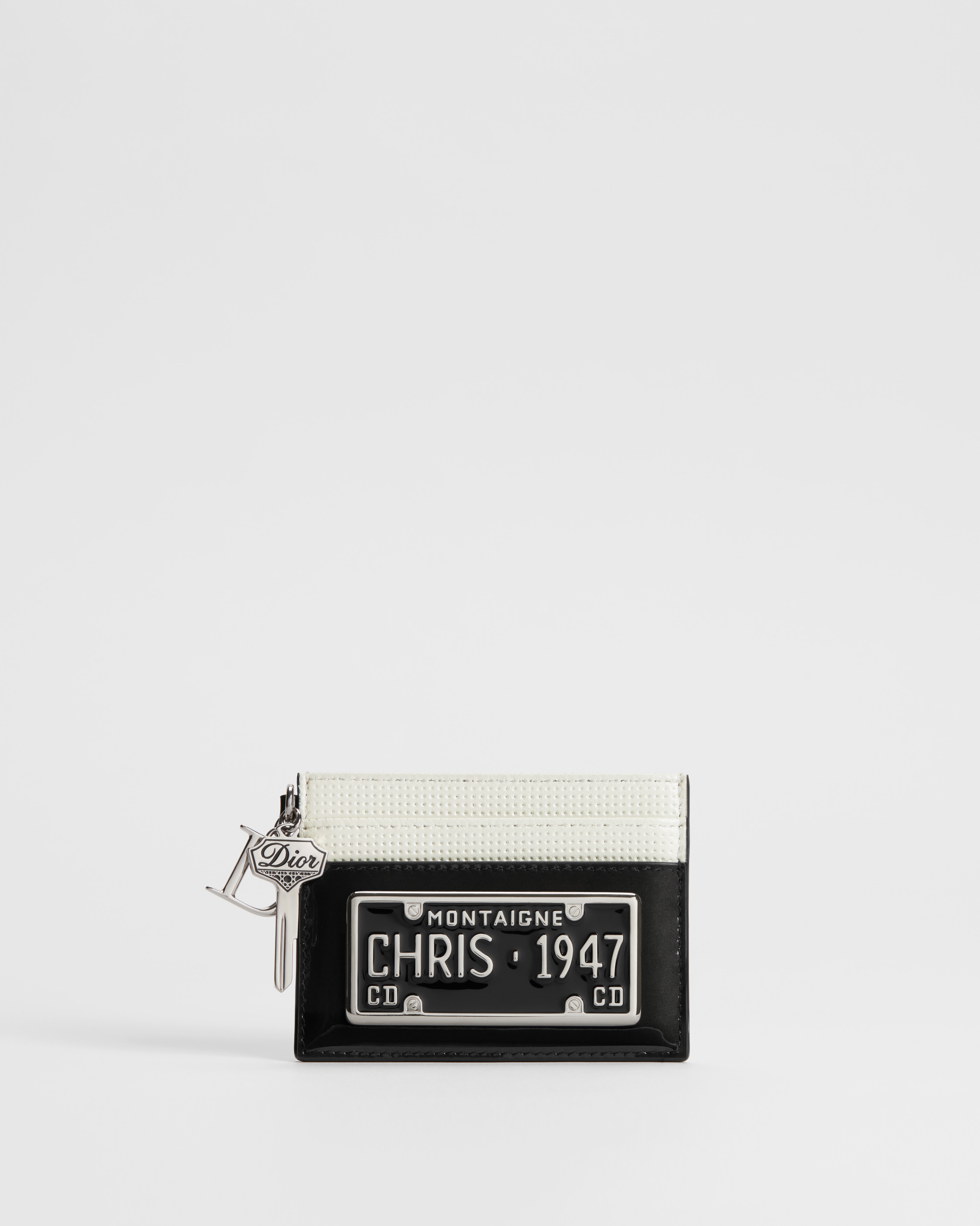 Saddle Freesia Card Holder Dior Drive-In Black Patent Calfskin and White Perforated Lambskin E01