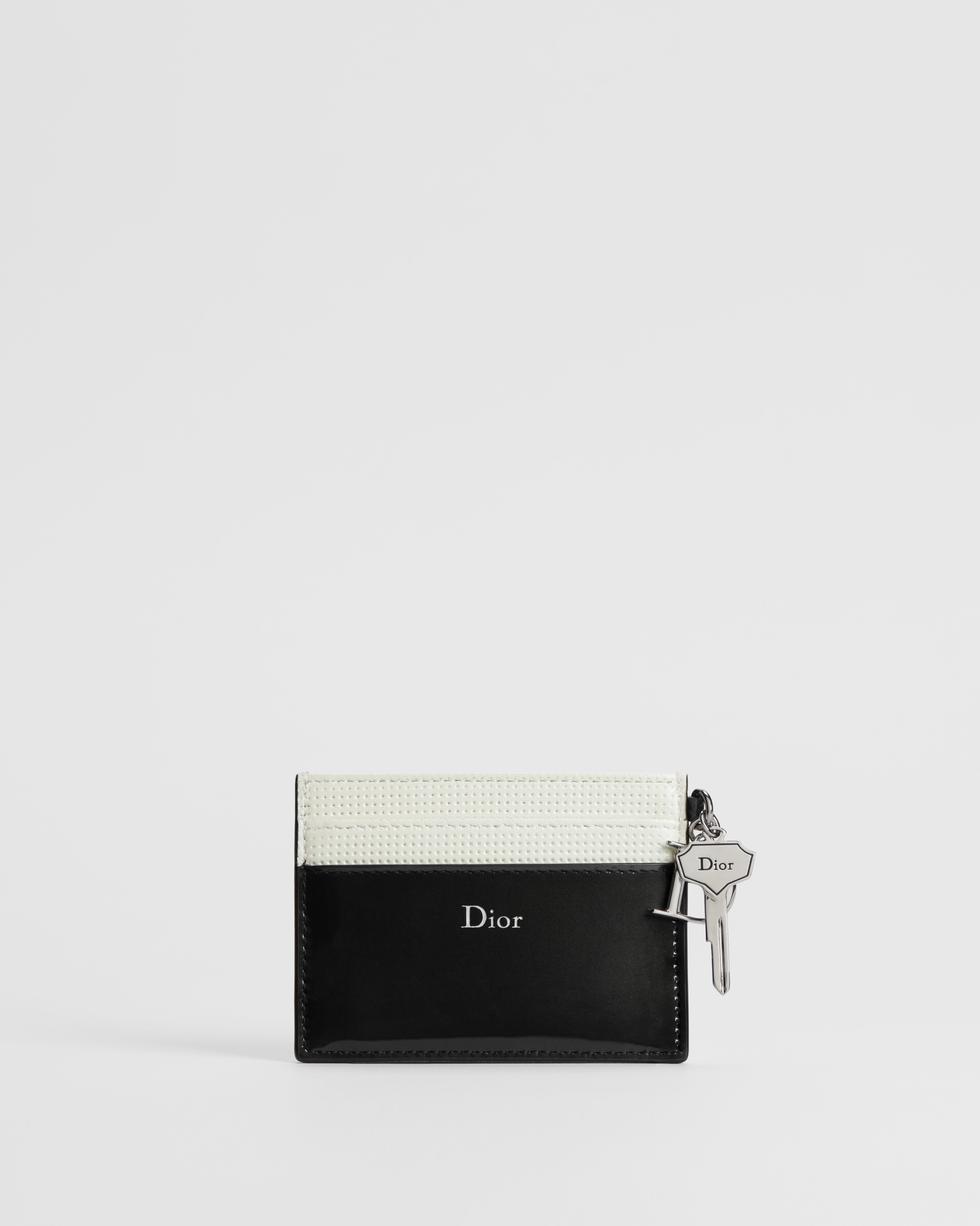 Saddle Freesia Card Holder Dior Drive-In Black Patent Calfskin and White Perforated Lambskin E08