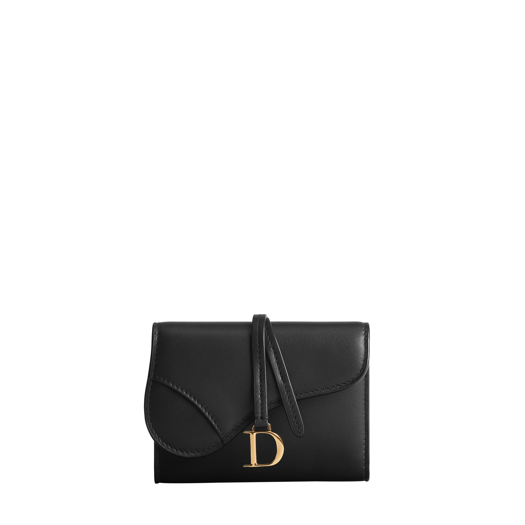 Saddle Sunflower Wallet Black Shiny Calfskin | DIOR US