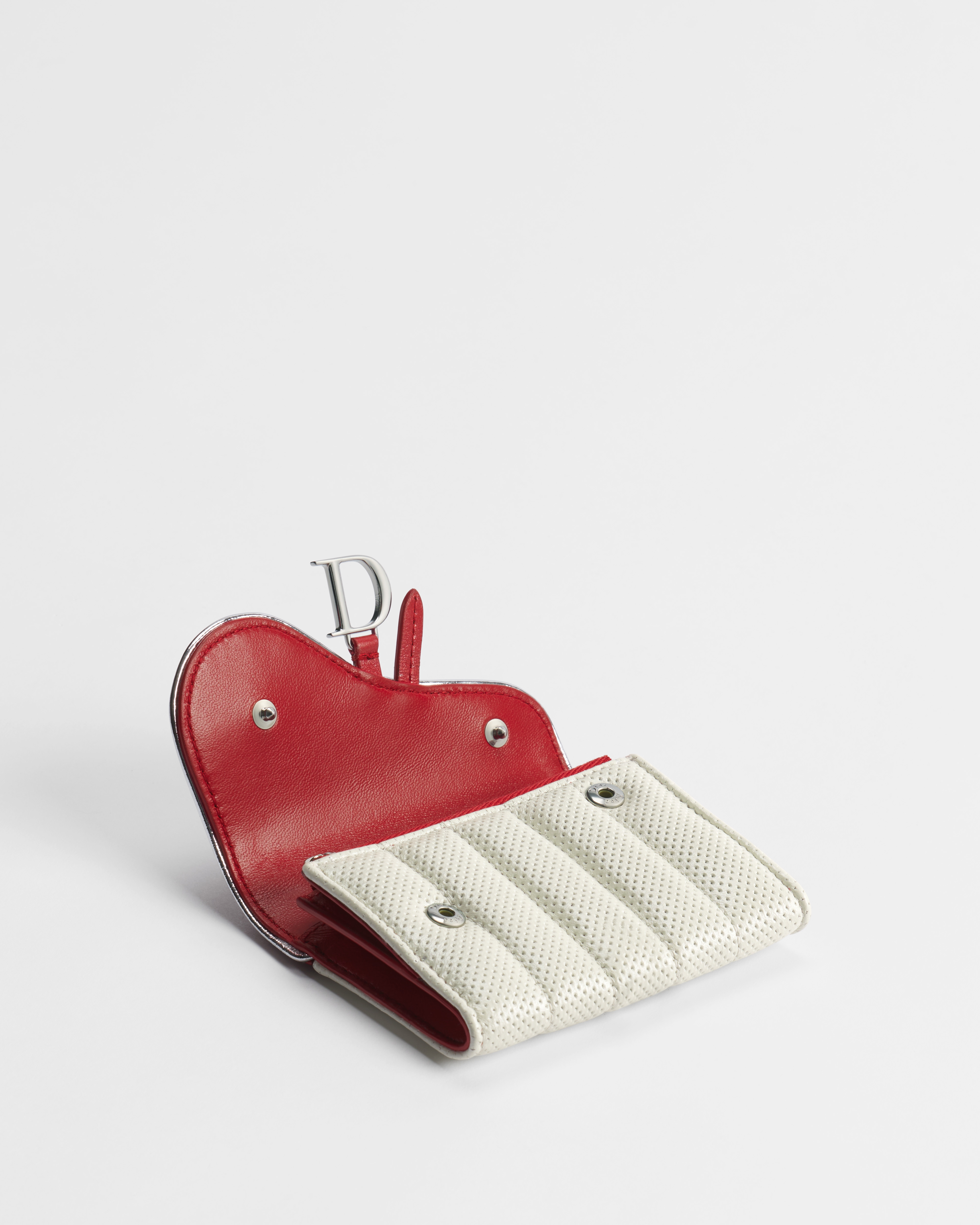 Portefeuille Glycine Saddle Cuir de veau verni rouge et cuir d'agneau perforé blanc Dior Drive-In E06