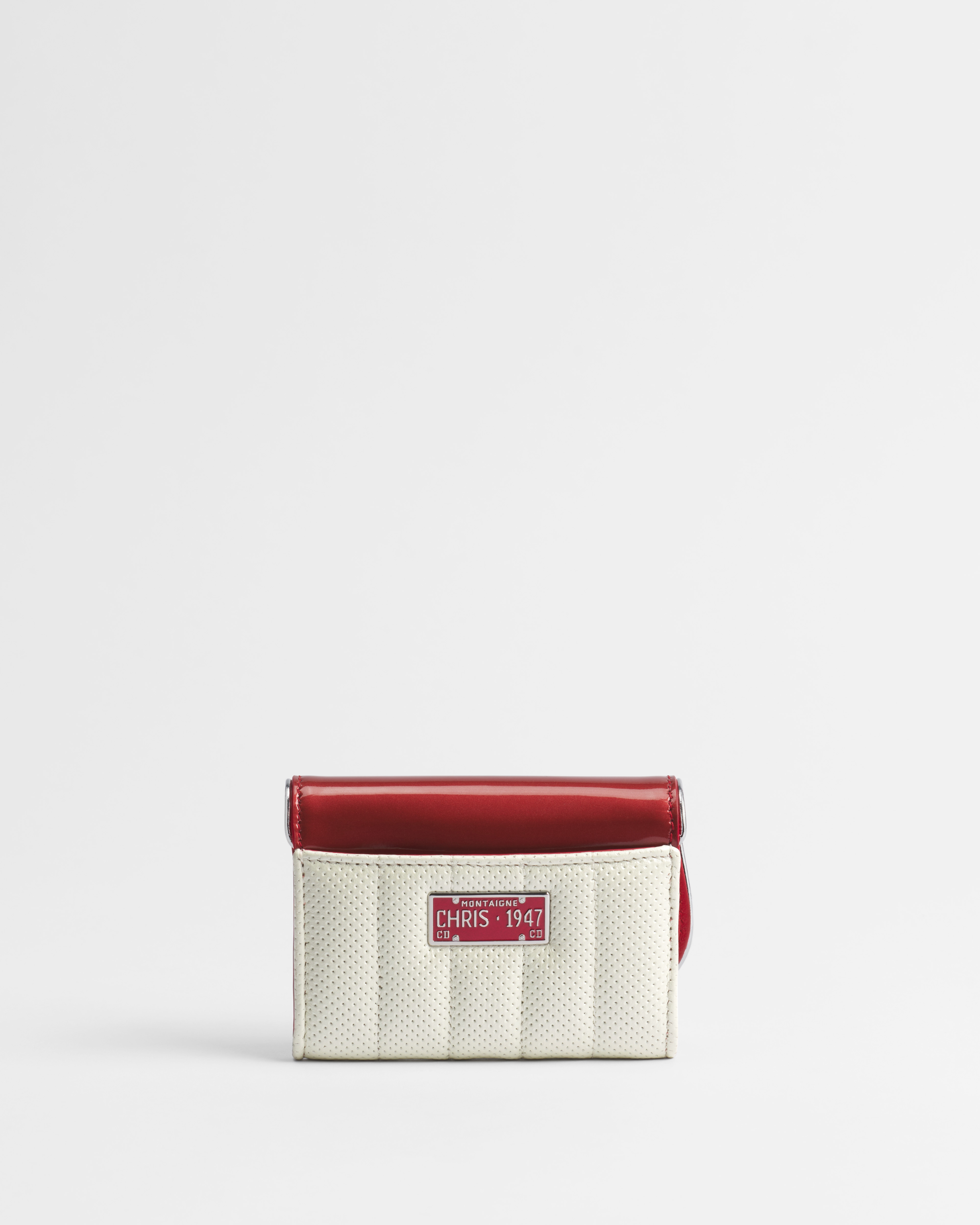 Portefeuille Glycine Saddle Cuir de veau verni rouge et cuir d'agneau perforé blanc Dior Drive-In E08