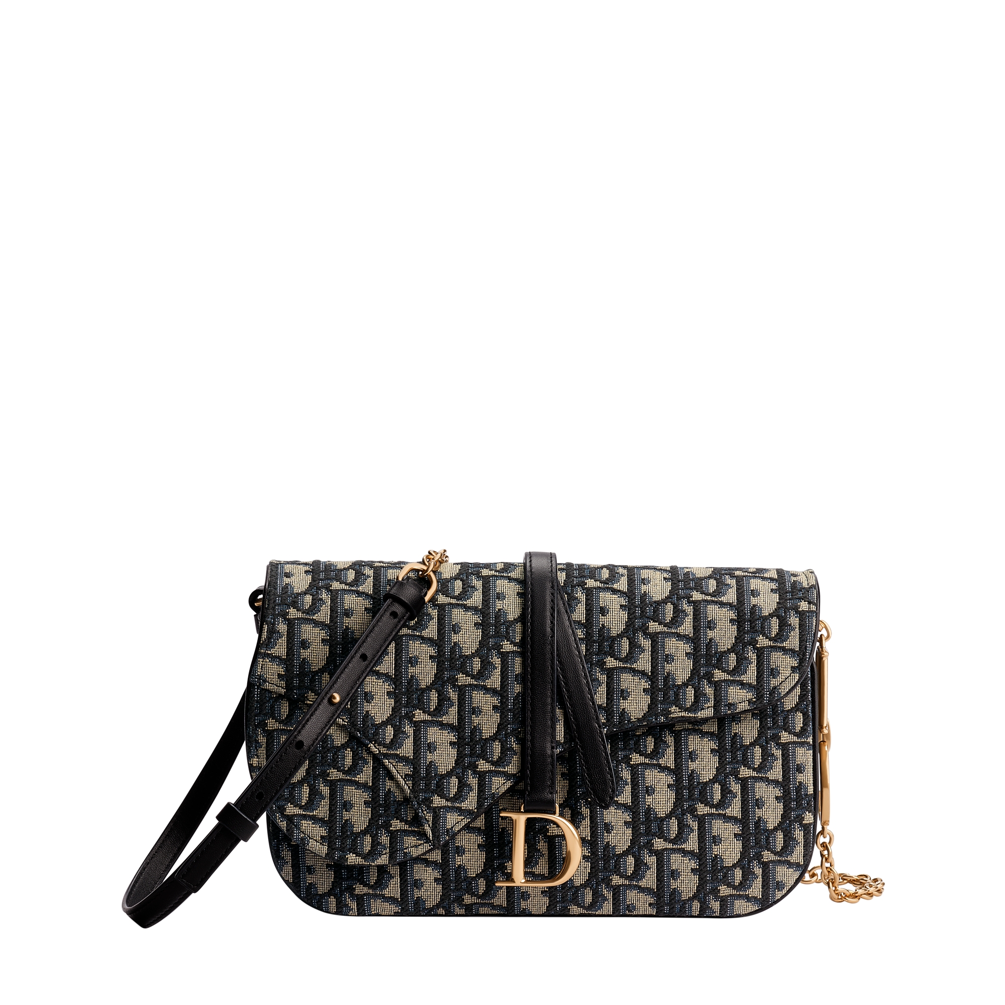 Saddle Gallop Pouch with Chain Blue Dior Oblique Jacquard E01