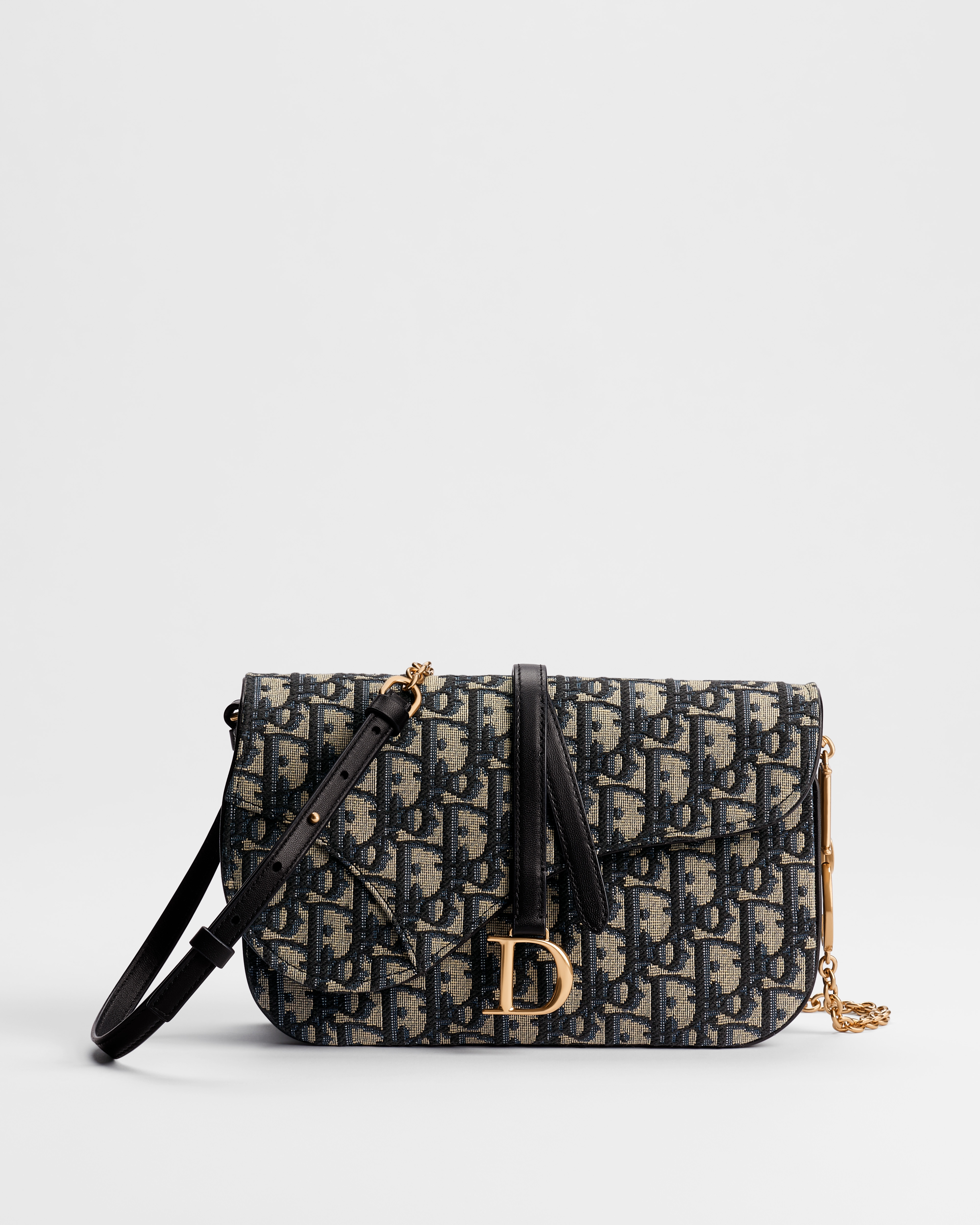 Saddle Gallop Pouch with Chain Blue Dior Oblique Jacquard E01