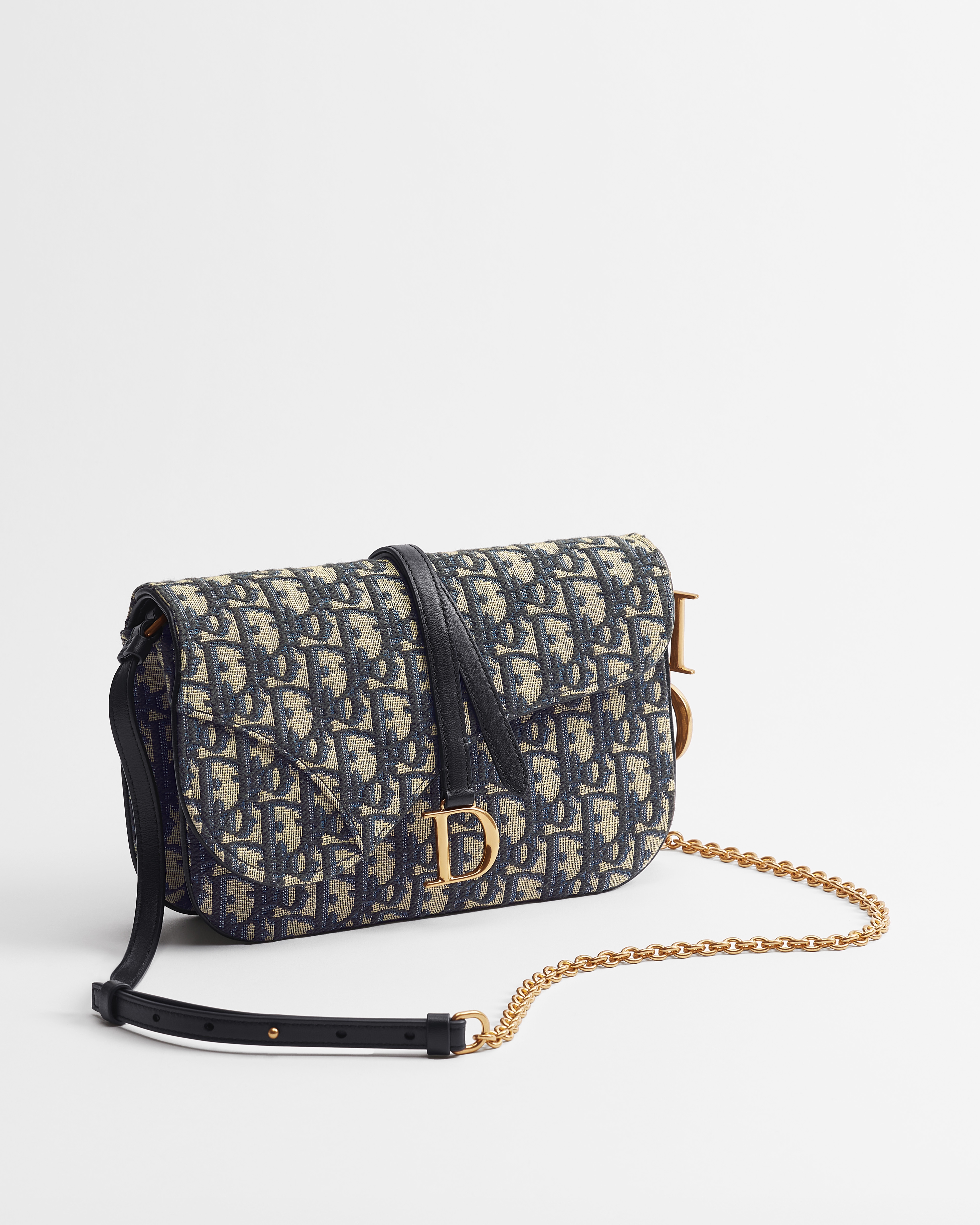 Saddle Gallop Pouch with Chain Blue Dior Oblique Jacquard E03