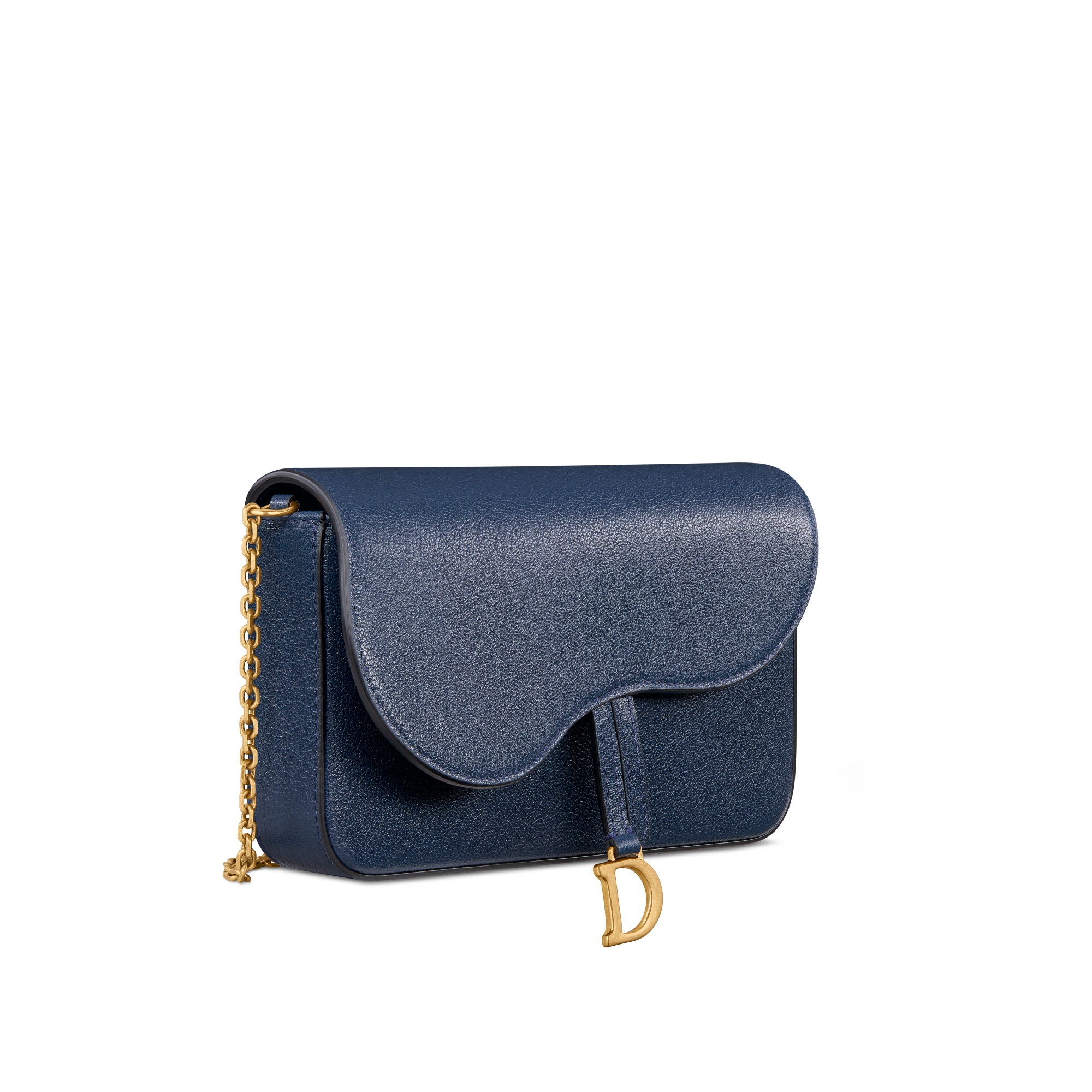 Pochette à chaîne Saddle Medium Cuir de chèvre bleu océan E03