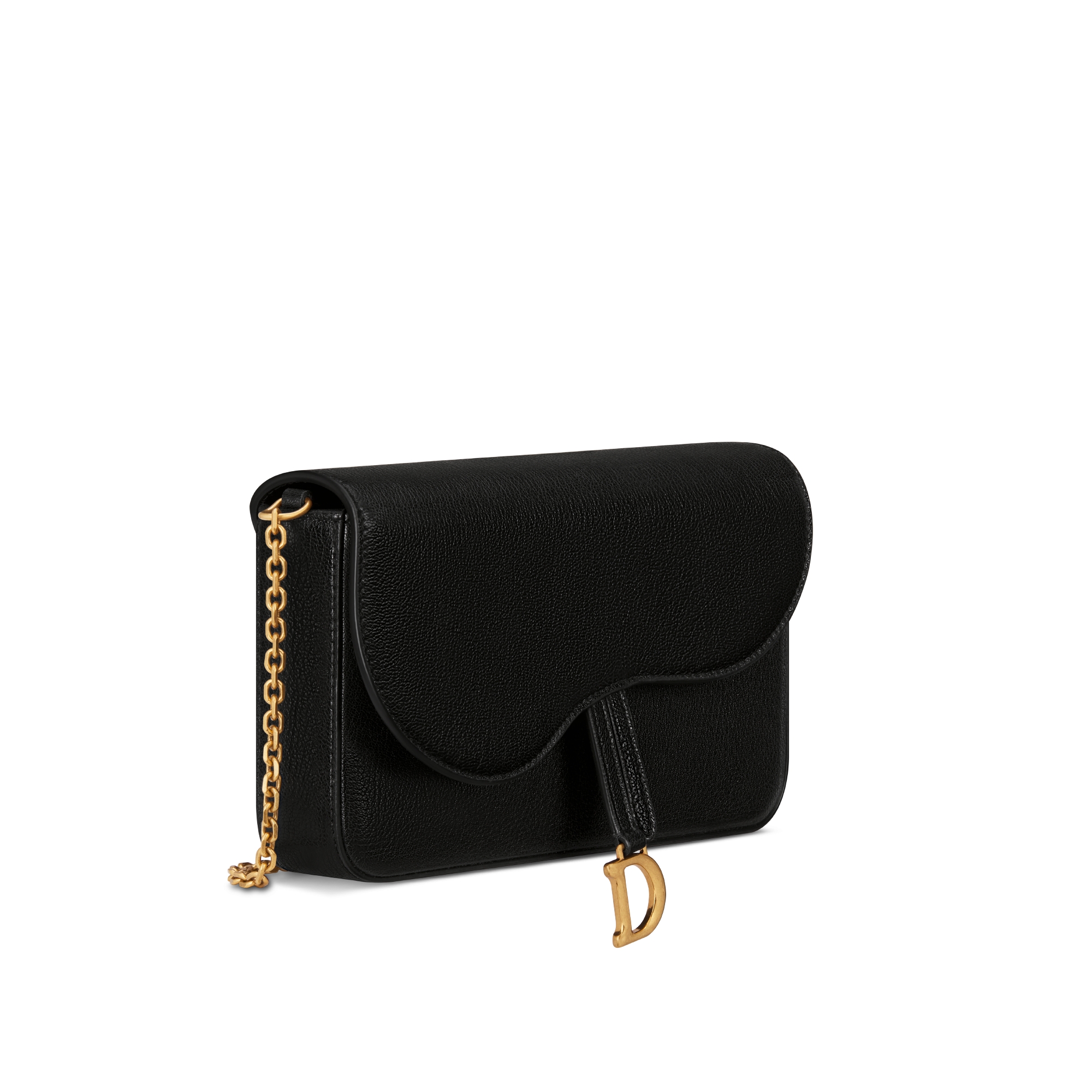 Saddle 미디엄 체인 파우치 블랙 염소 가죽 E03