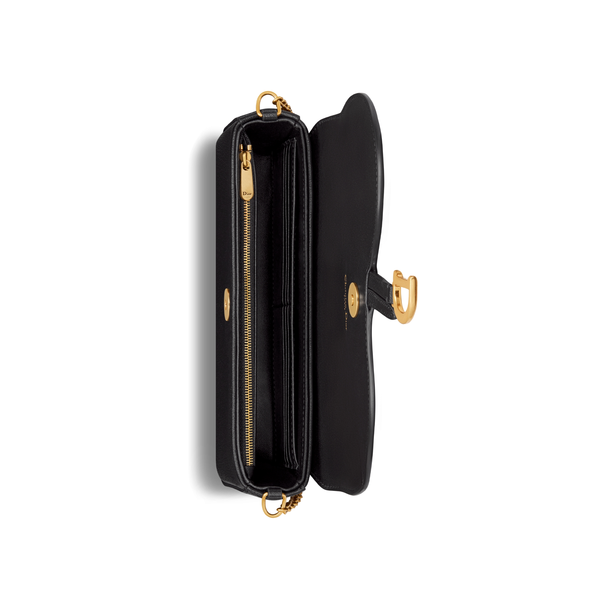 Medium Saddle Pouch with Chain Black Goatskin E06