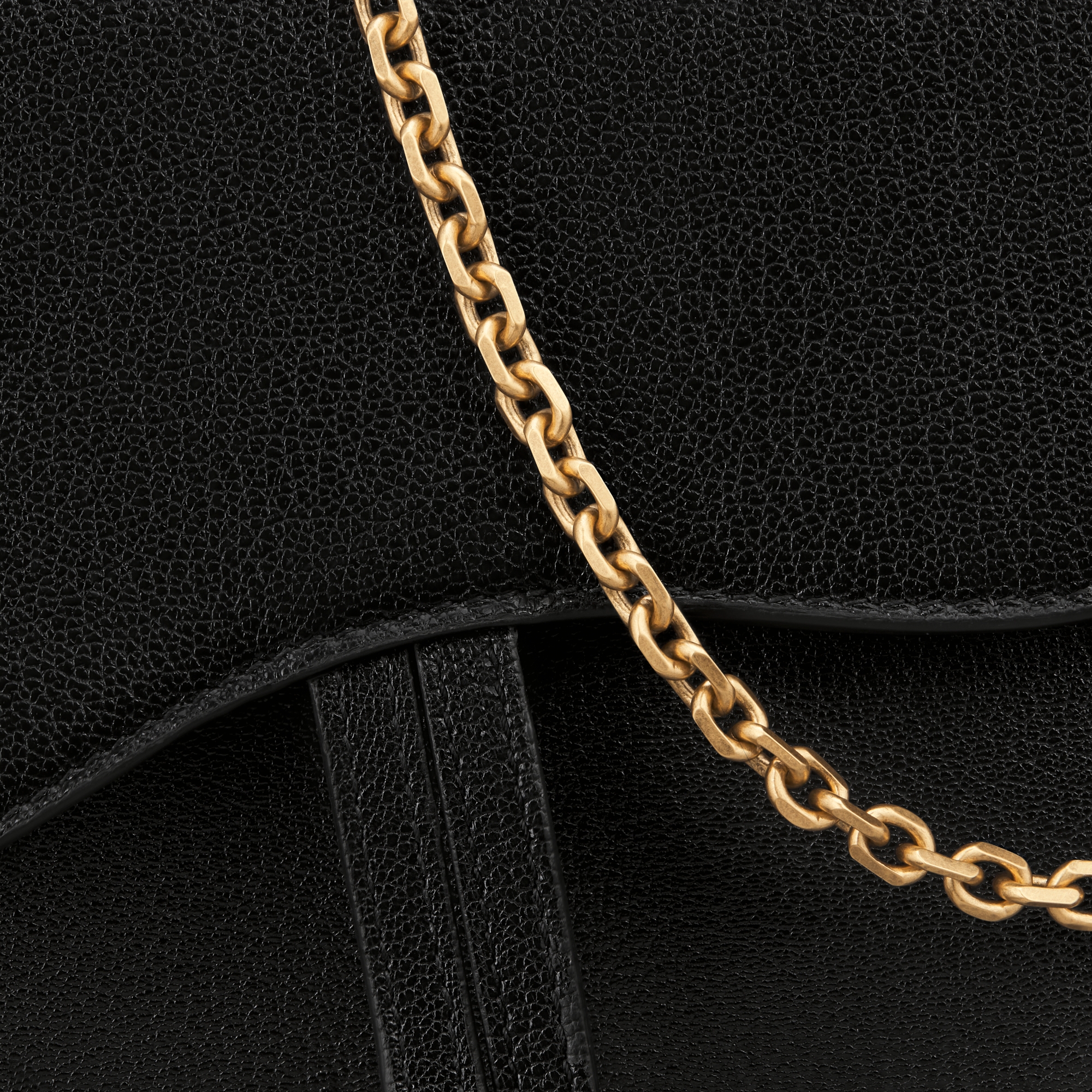 Medium Saddle Pouch with Chain Black Goatskin E09