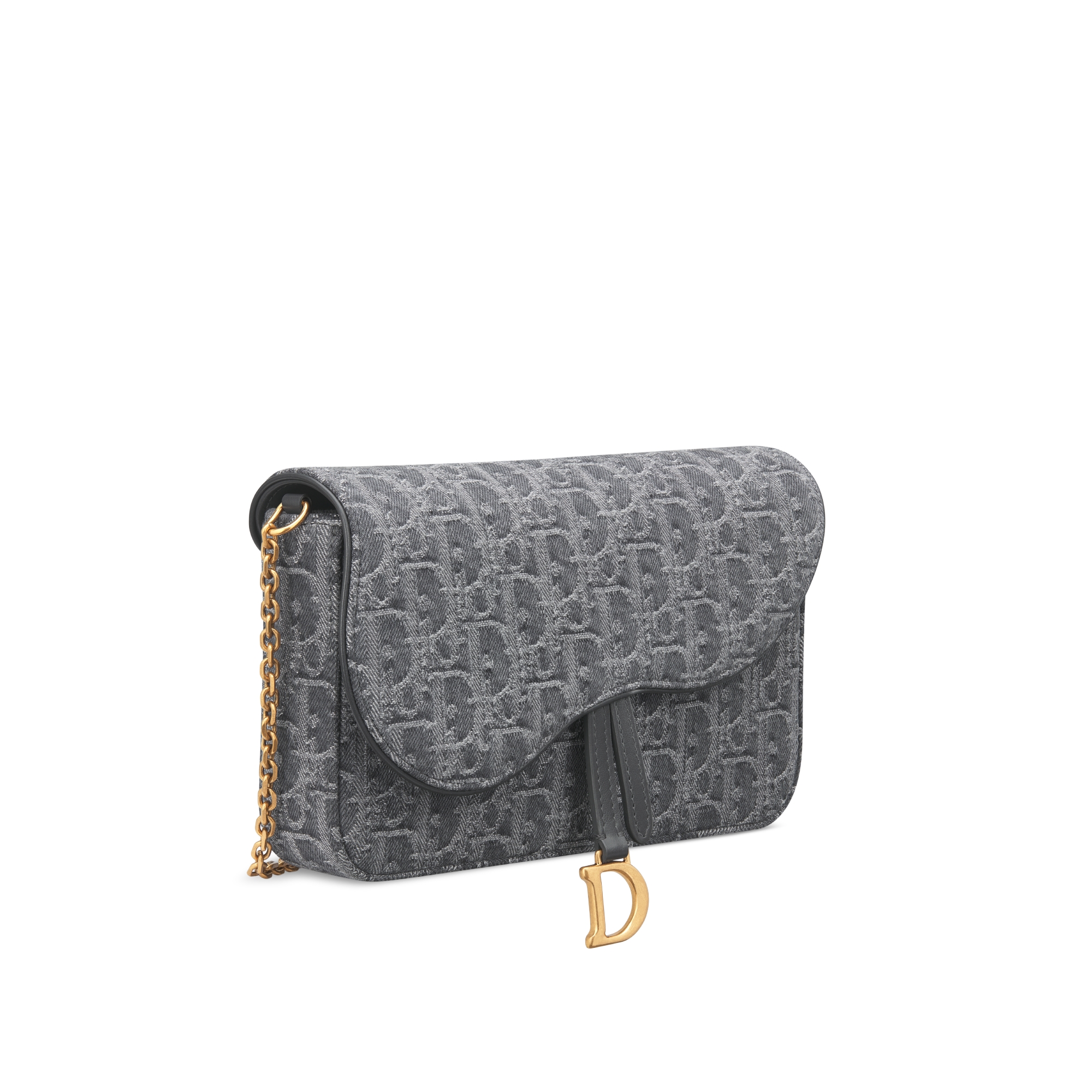 Mittelgroße Saddle Pouch mit Kette Denim Dior Oblique Jacquard in Grau E03