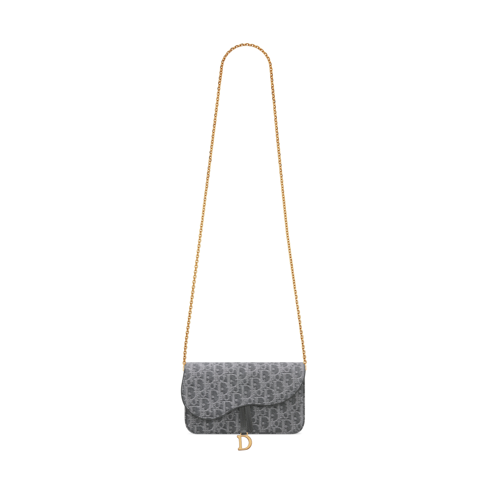 Mittelgroße Saddle Pouch mit Kette Denim Dior Oblique Jacquard in Grau E07