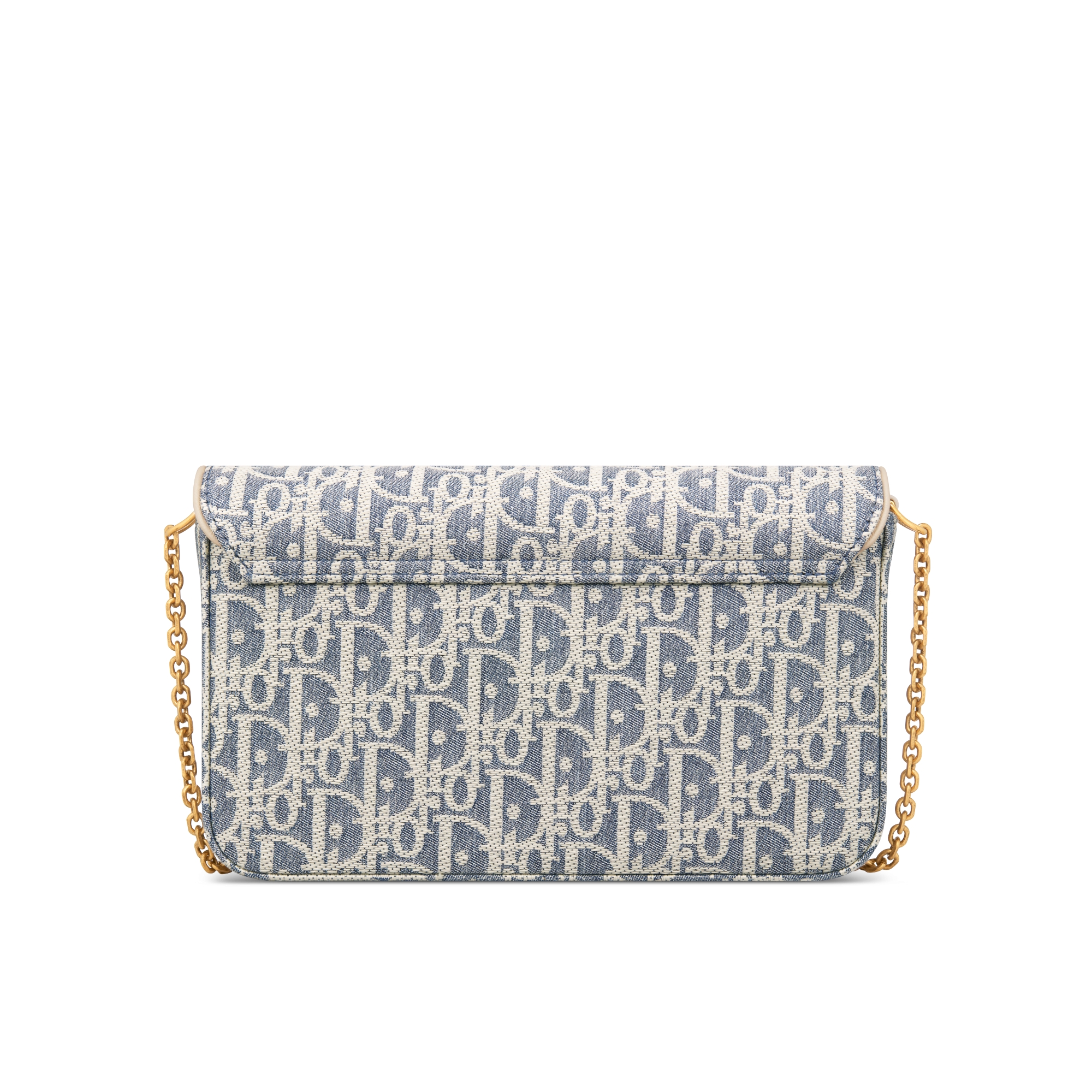 Medium Saddle Pouch with Chain Blue Dior Oblique Chambray with Raffia Effect and Light Biscuit Smooth Calfskin E08