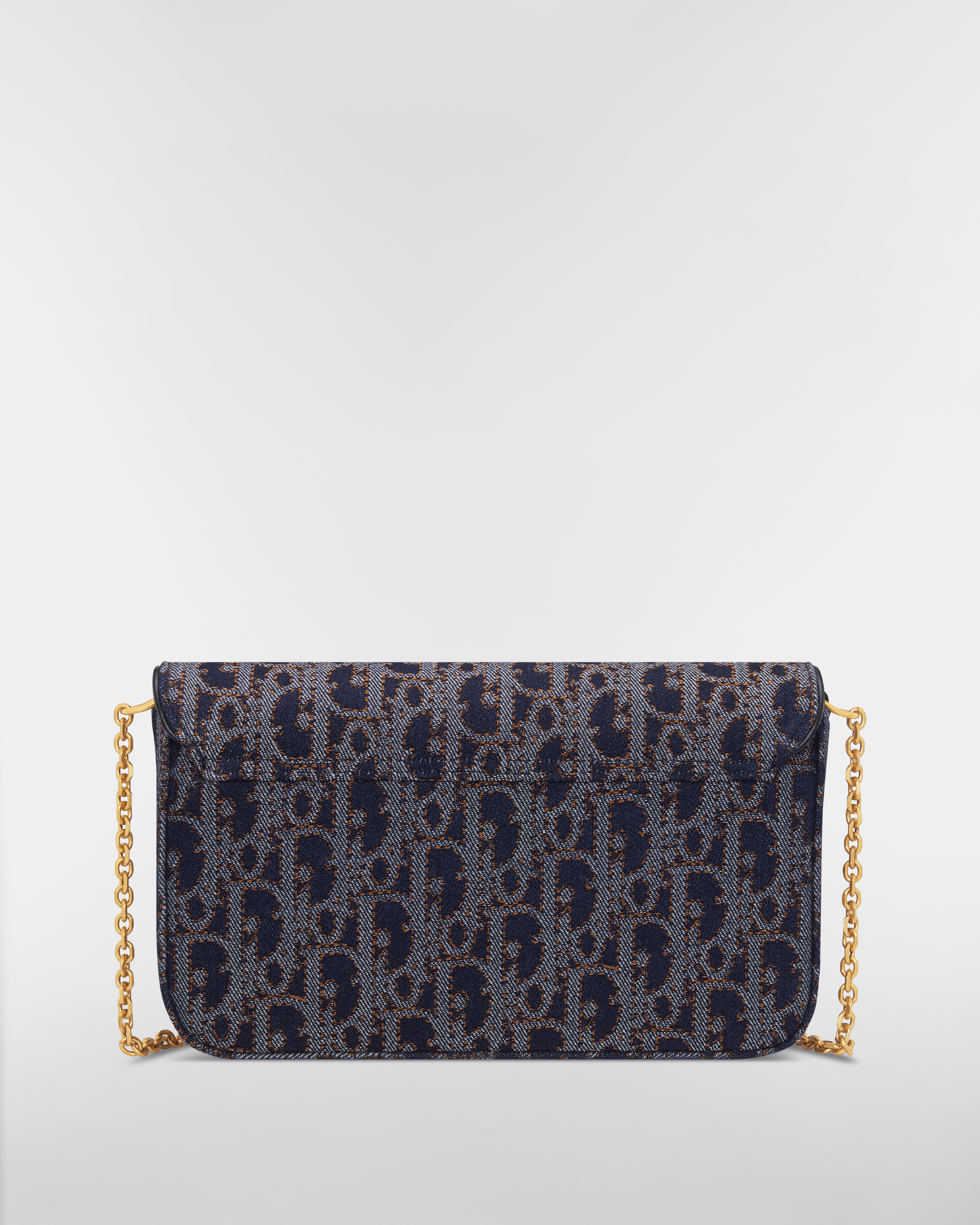 Medium Saddle Pouch with Chain Blue and Tobacco Brown Dior Oblique Denim with Contrasting Topstitching E08