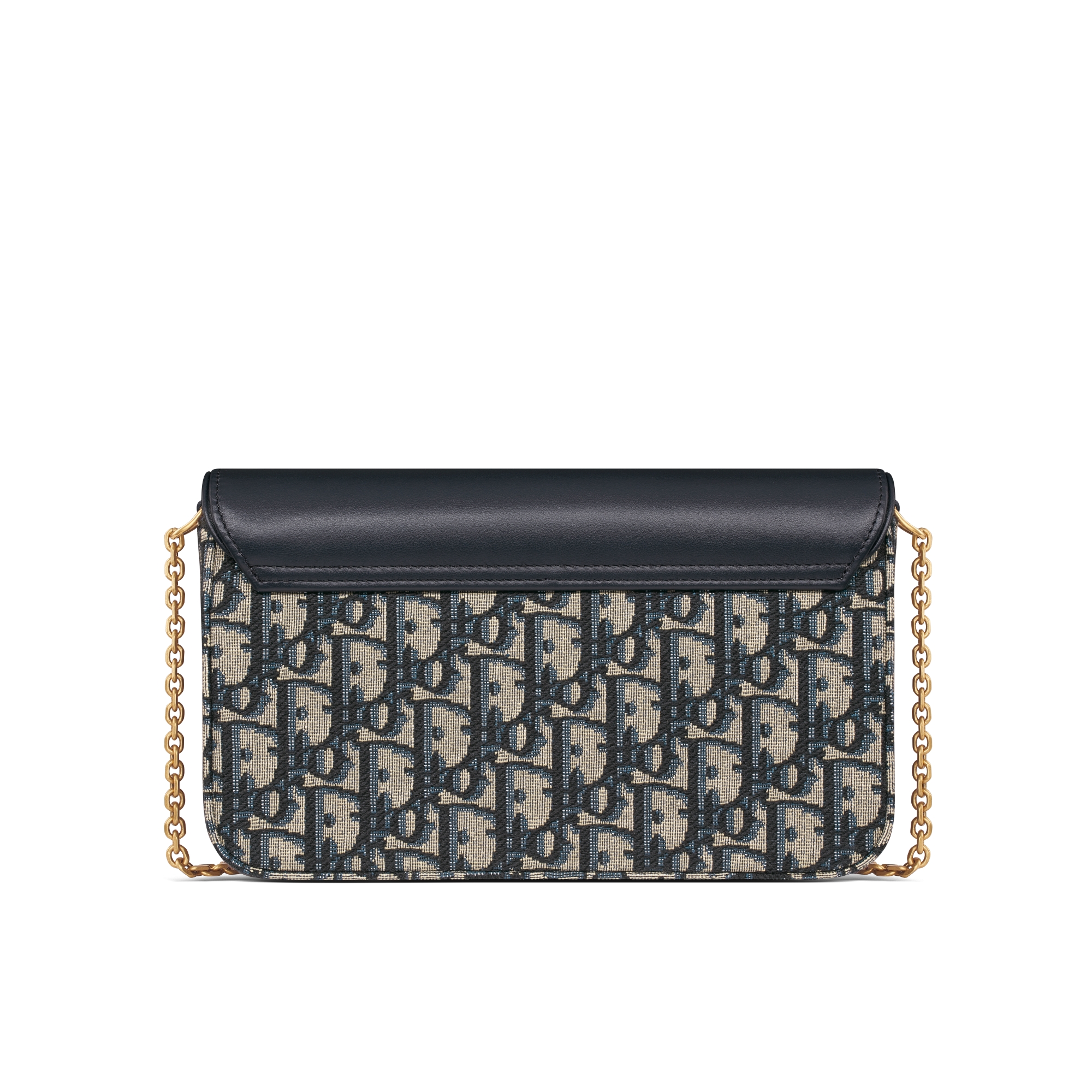 Middelgrote Saddle-pouch met ketting Blauwe Dior Oblique-jacquard en soepel kalfsleer E08