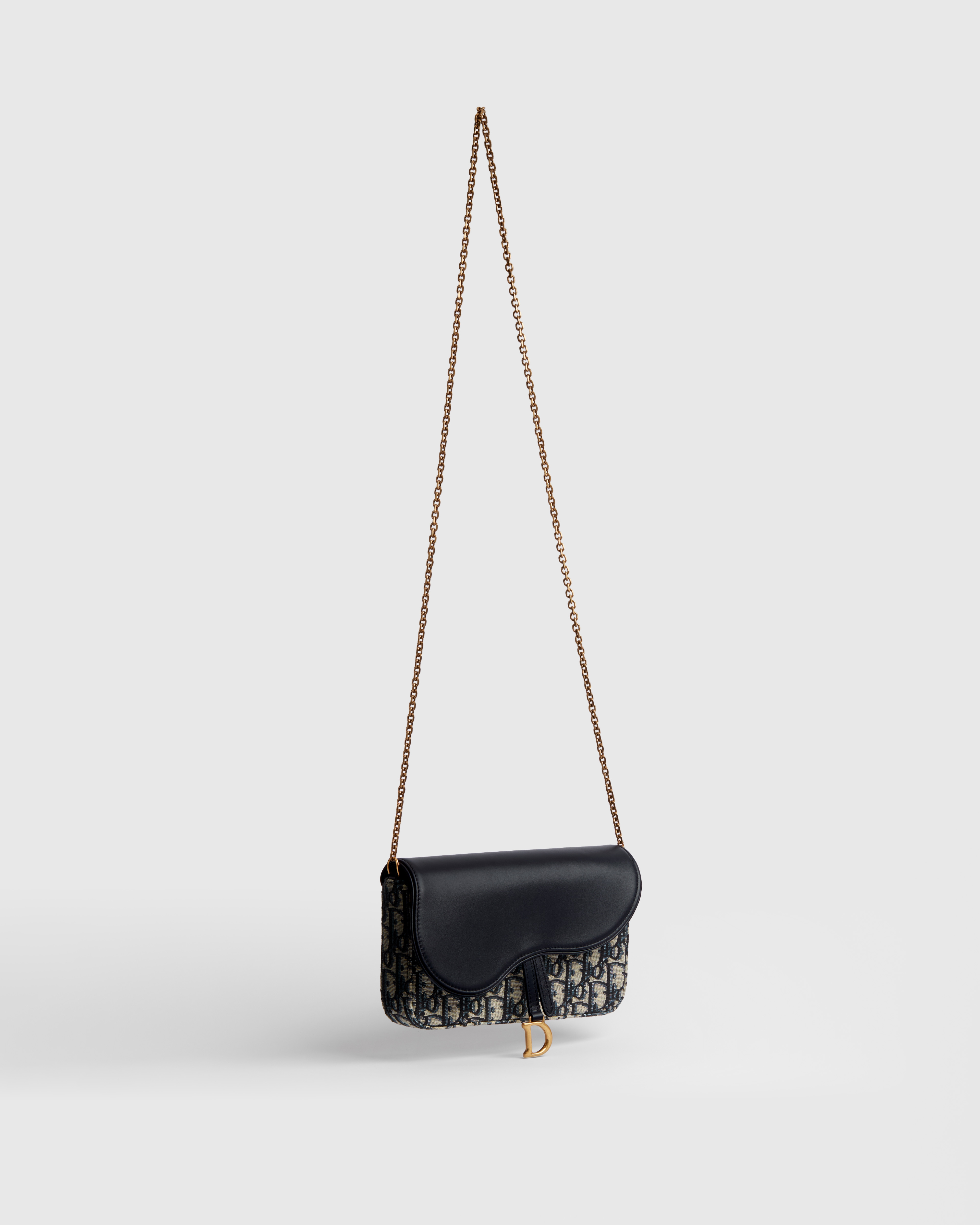 Medium Saddle Pouch with Chain Blue Dior Oblique Jacquard and Smooth Calfskin E03