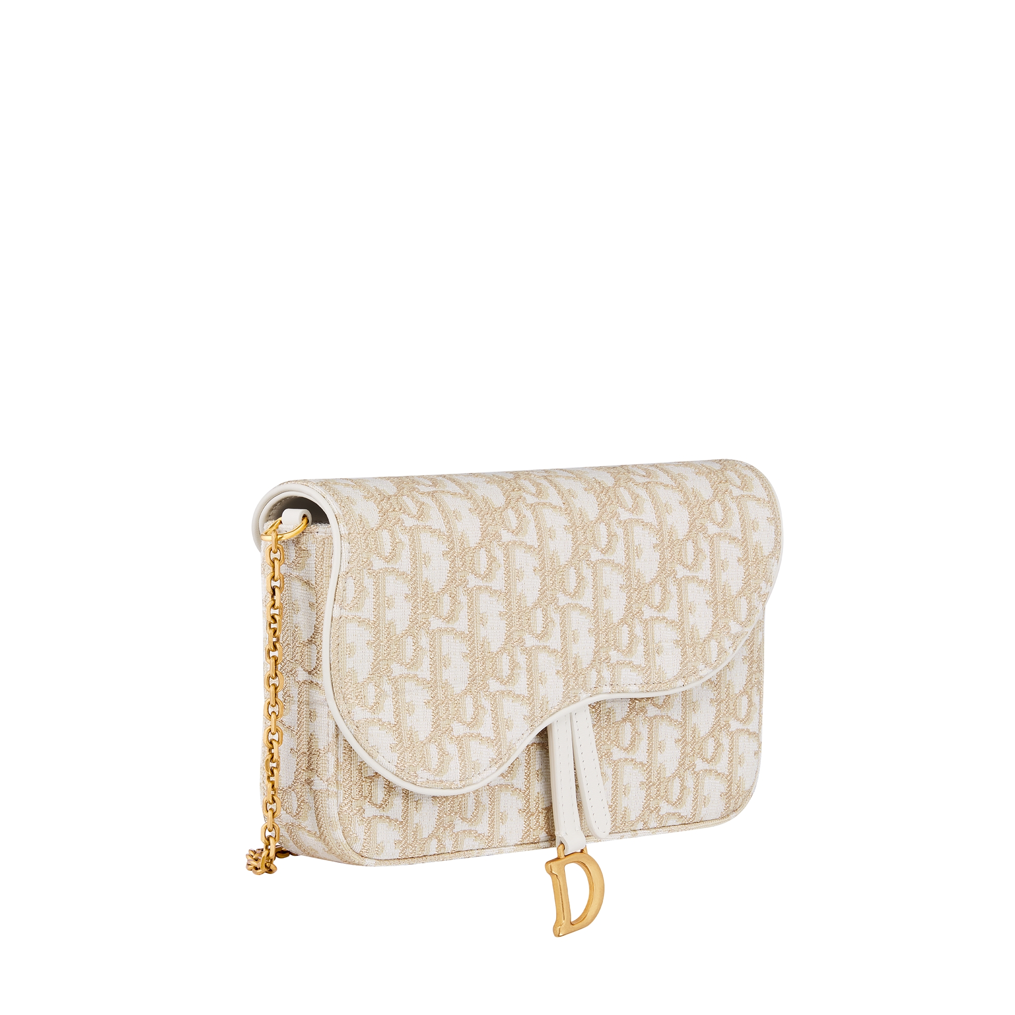 Medium Saddle Pouch with Chain Gold-Tone Dior Oblique Jacquard E03