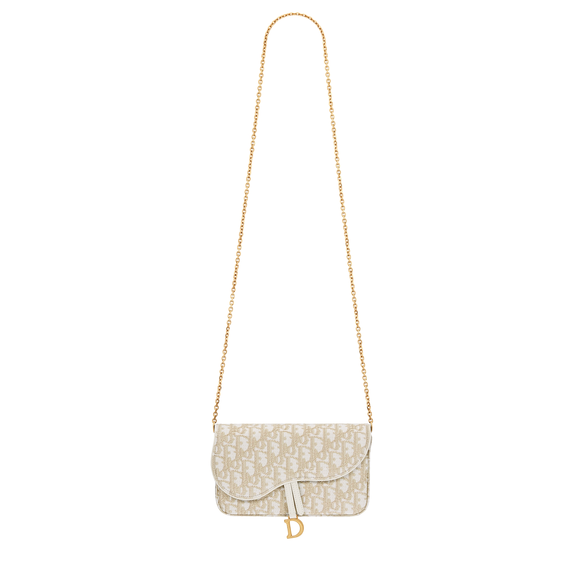 Medium Saddle Pouch with Chain Gold-Tone Dior Oblique Jacquard E07
