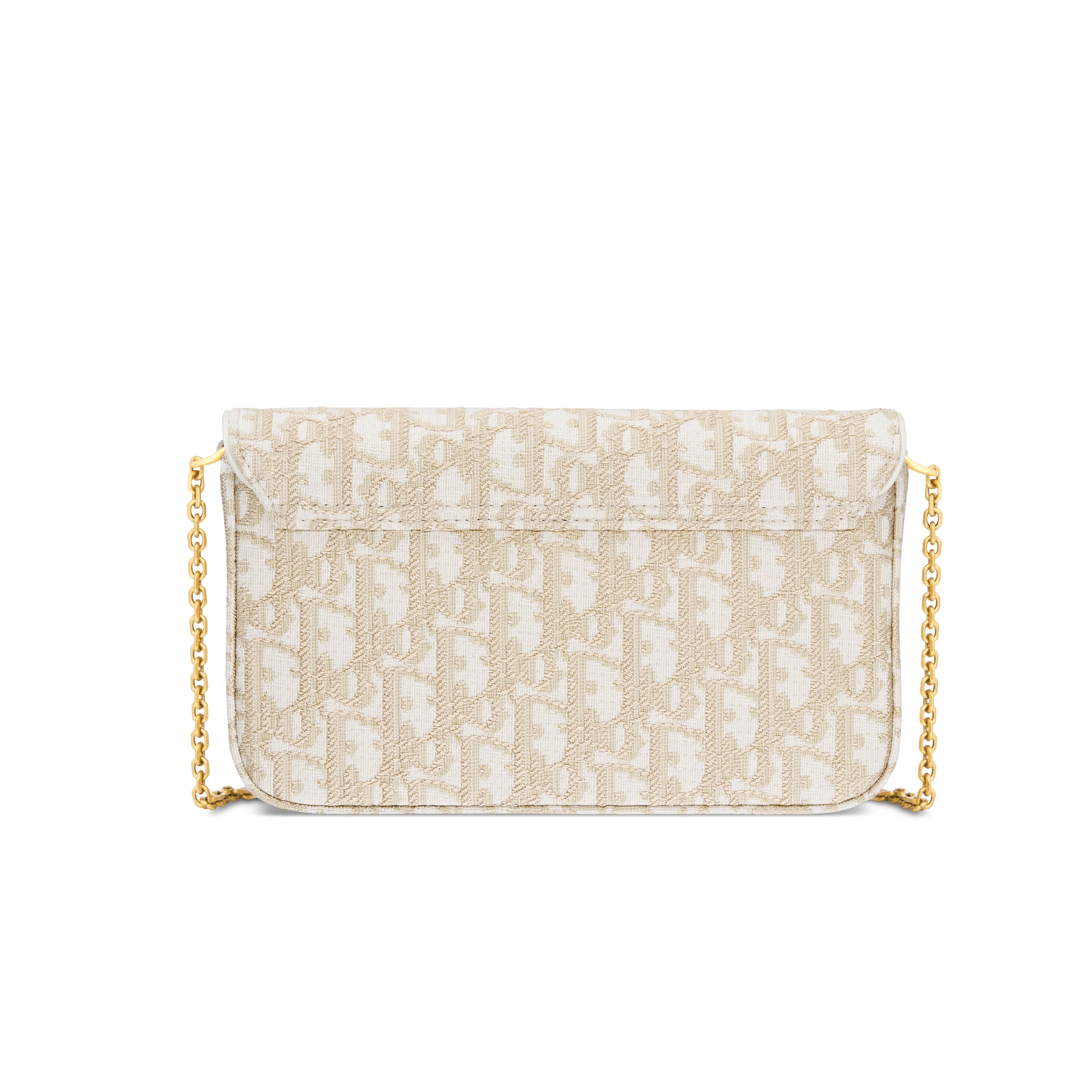 Saddle 미디엄 체인 파우치 골드 톤 Dior Oblique 자카드 E08