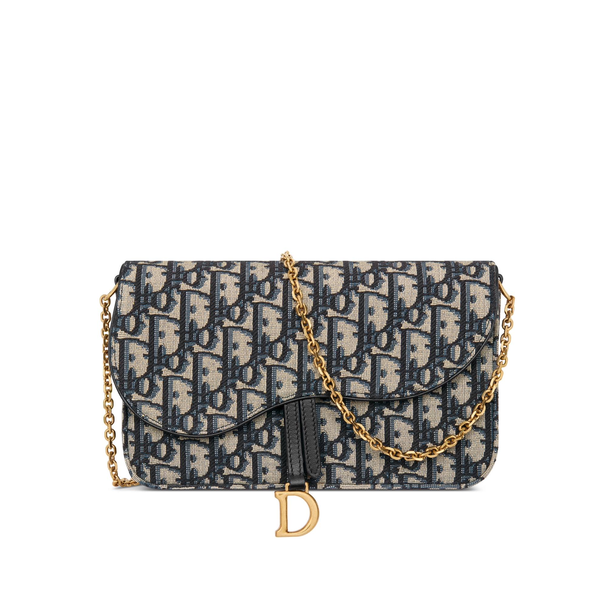 Pochette à chaîne Saddle Medium Toile jacquard Dior Oblique bleu E01