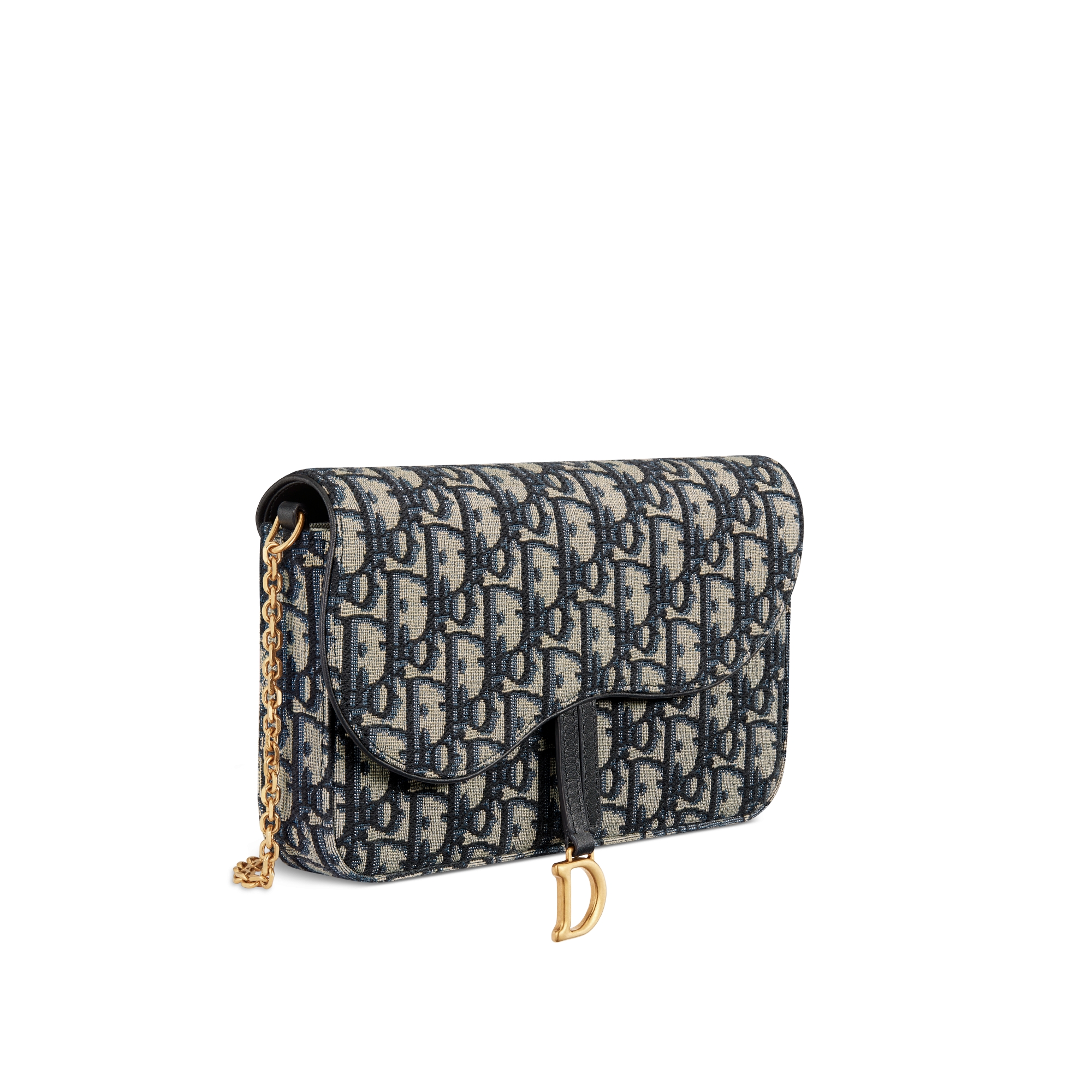 Middelgrote Saddle-pouch met ketting Blauwe Dior Oblique-jacquard E03
